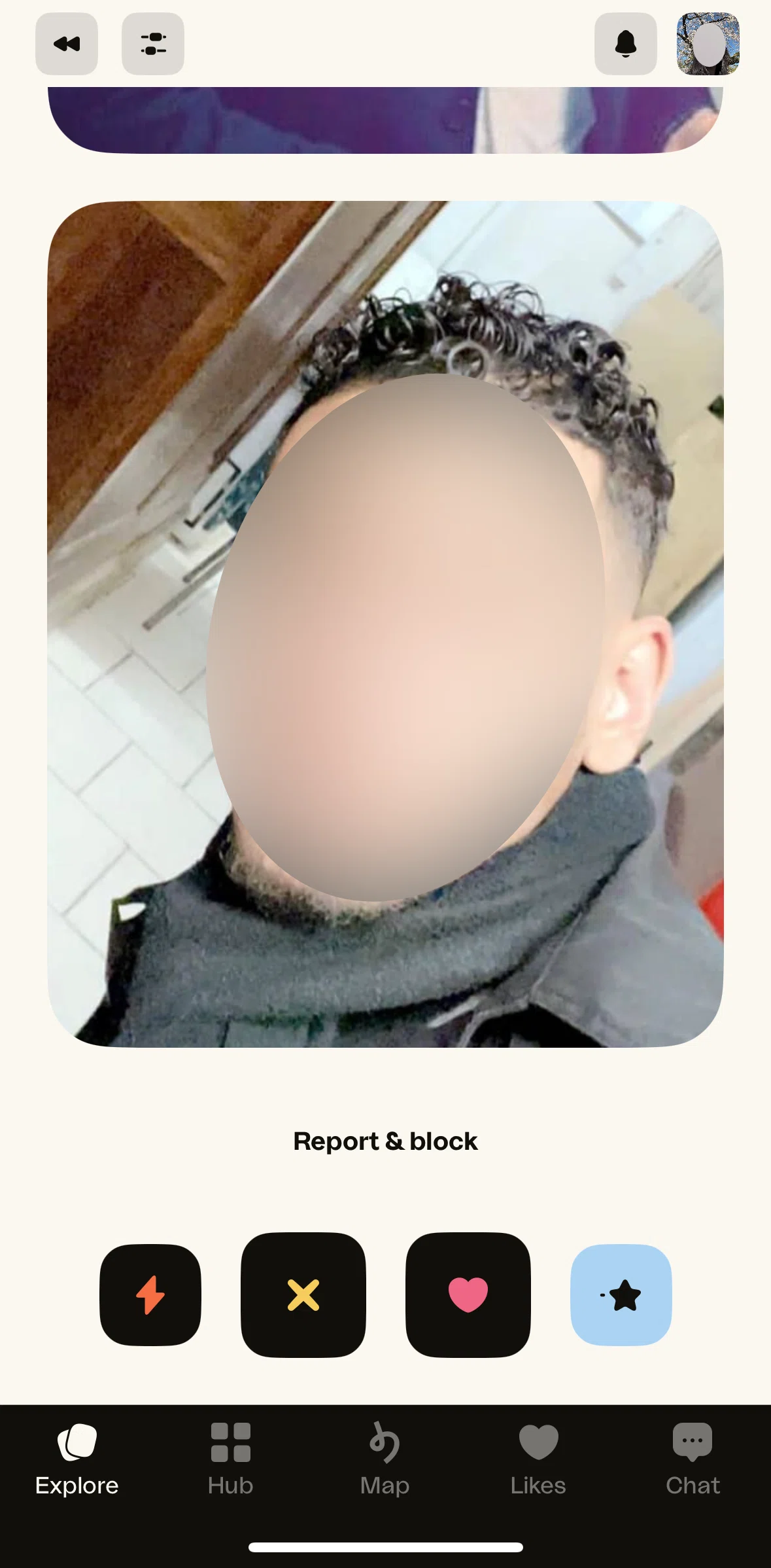happn Screen screen in the Reporting a user flow