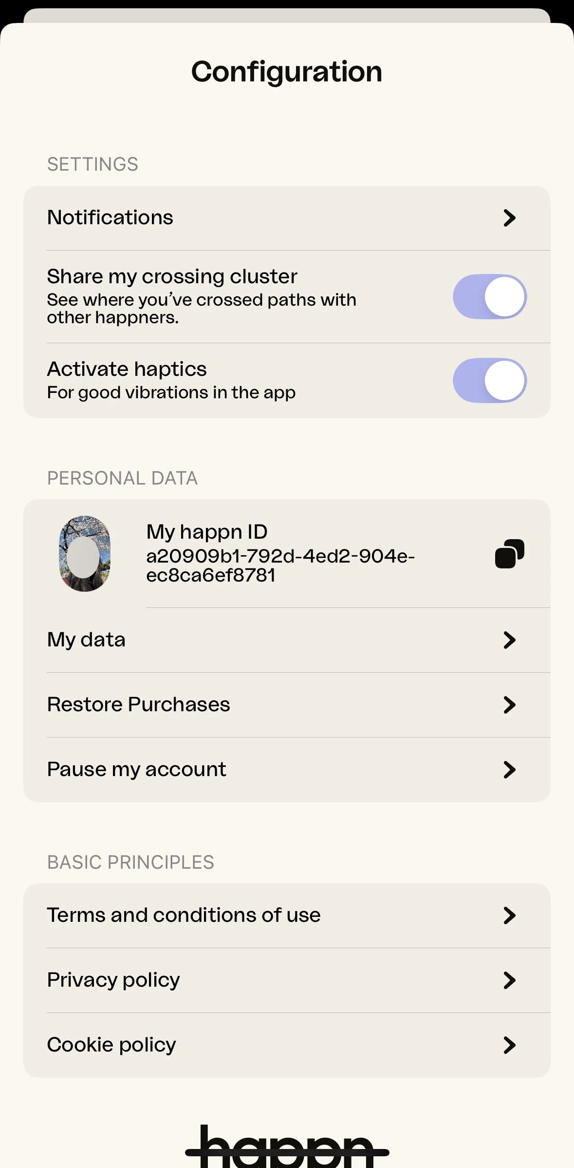 happn Screen screen in the Setting up notifications flow