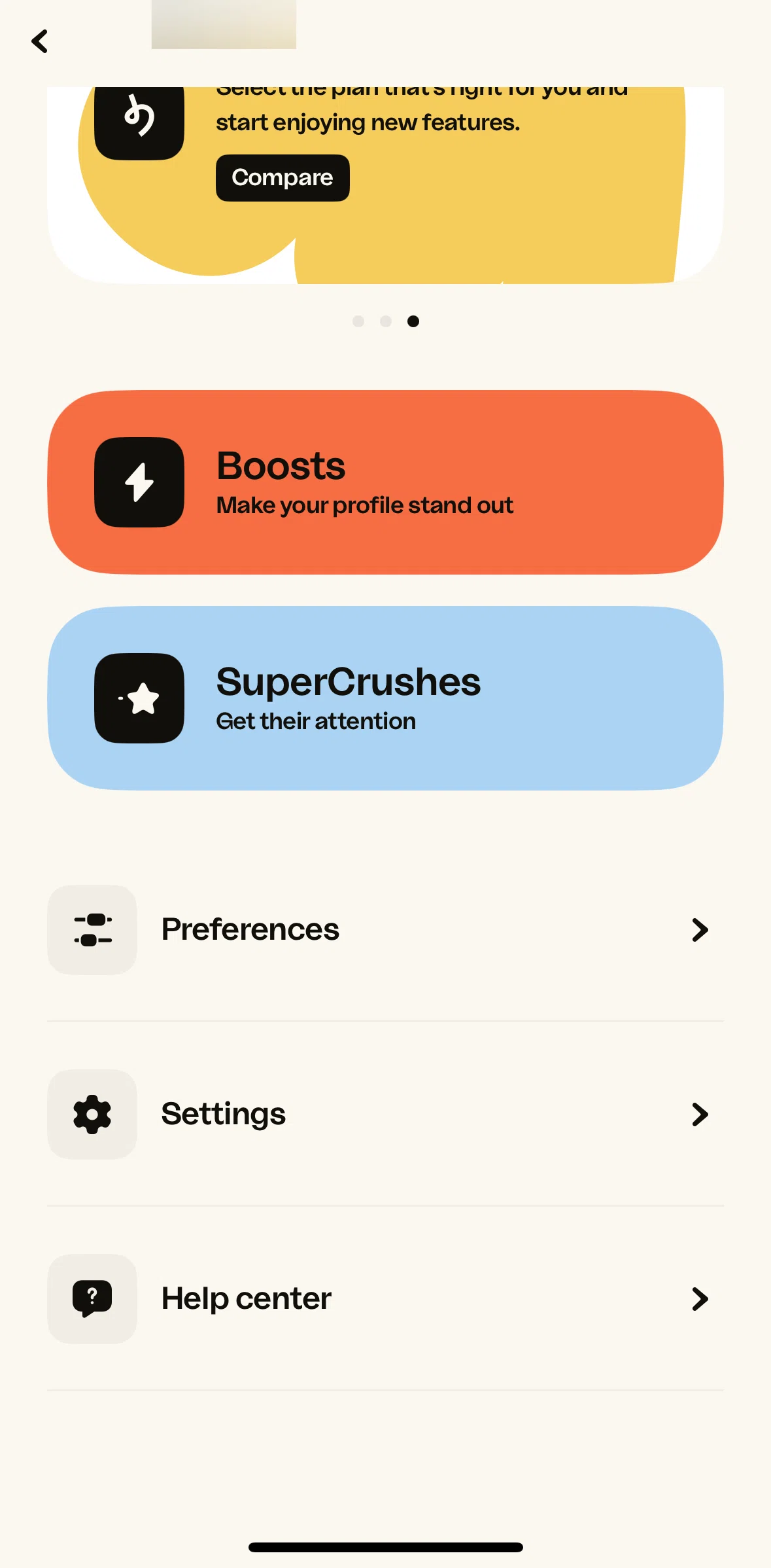 happn Screen screen in the Settings flow