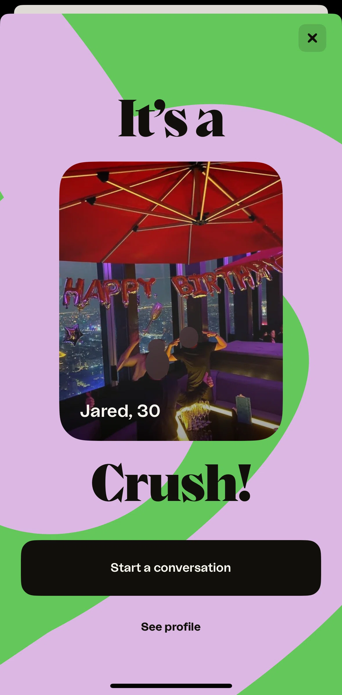 happn Screen screen in the Starting a conversation with a match flow