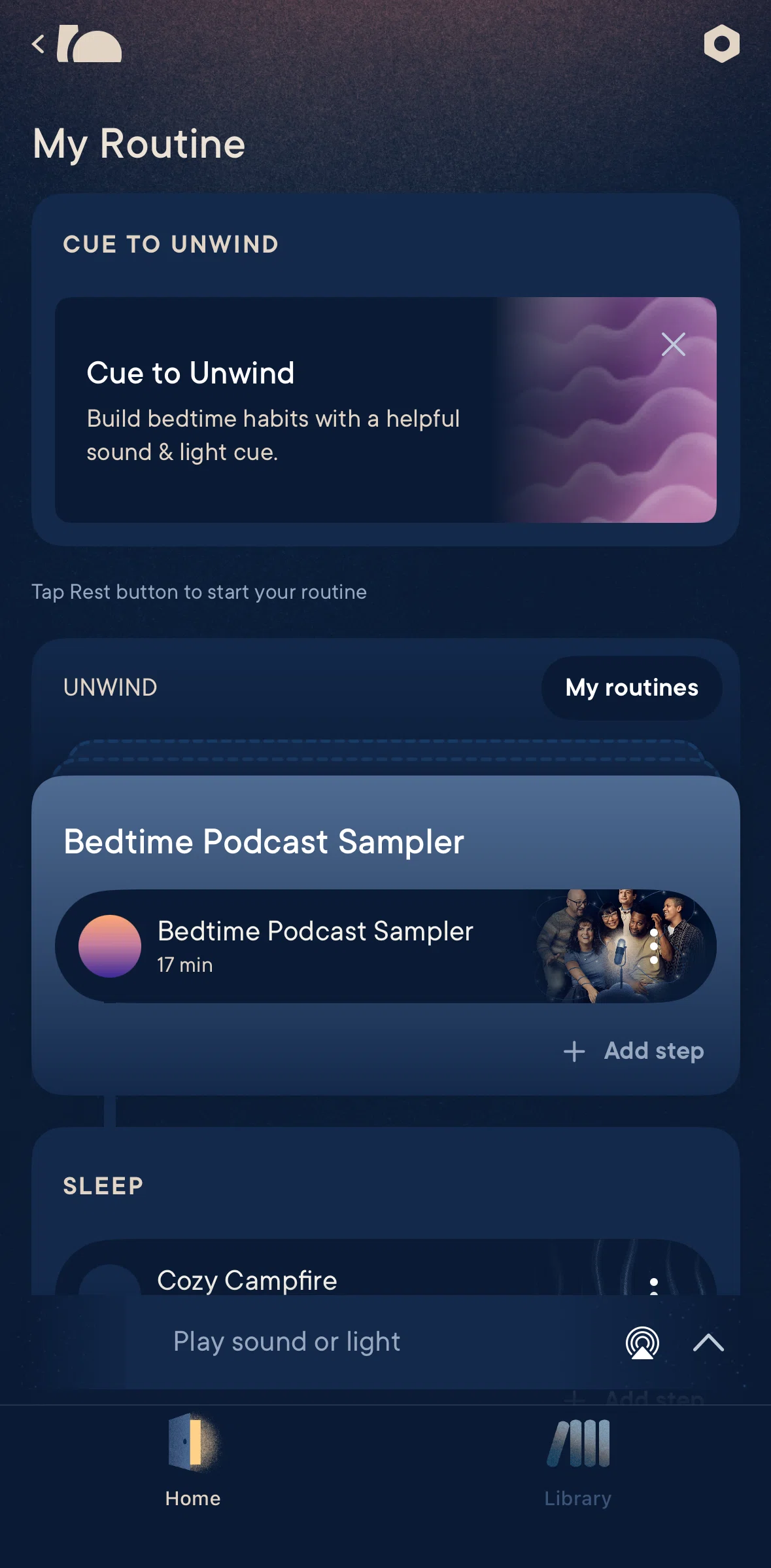 Hatch Sleep Screen screen in the Adding a a cue to unwind flow
