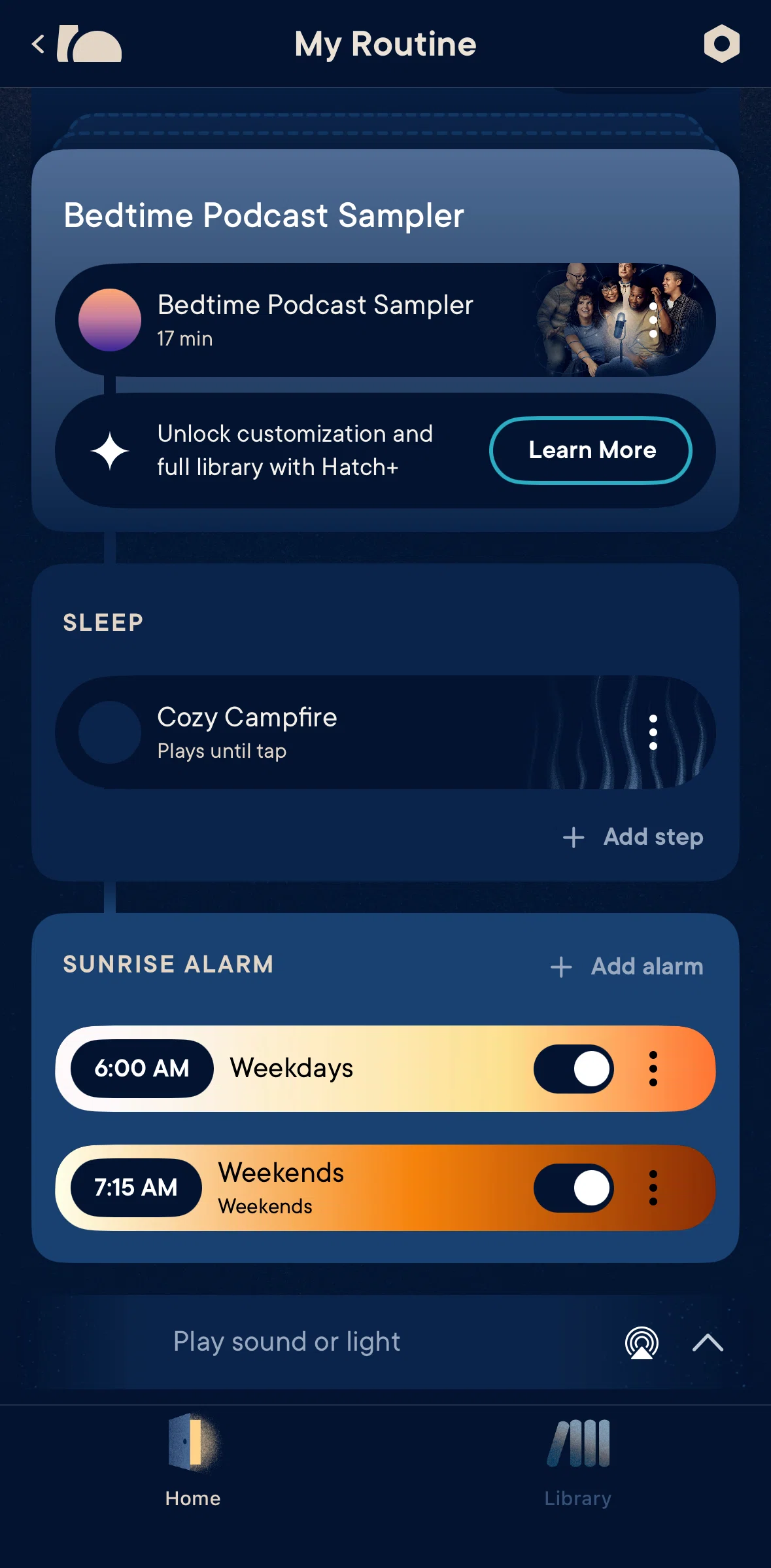 Hatch Sleep Screen screen in the Disabling an alarm flow