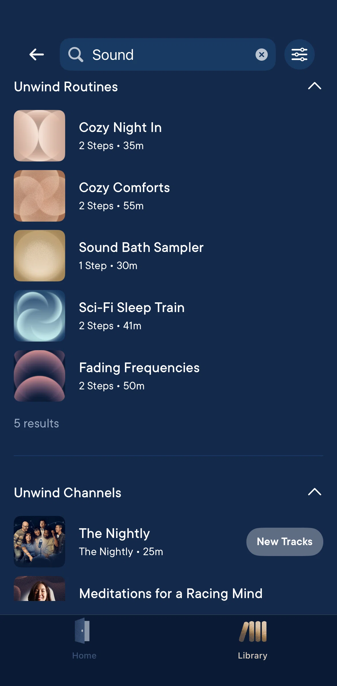 Hatch Sleep Screen screen in the Filtering results flow