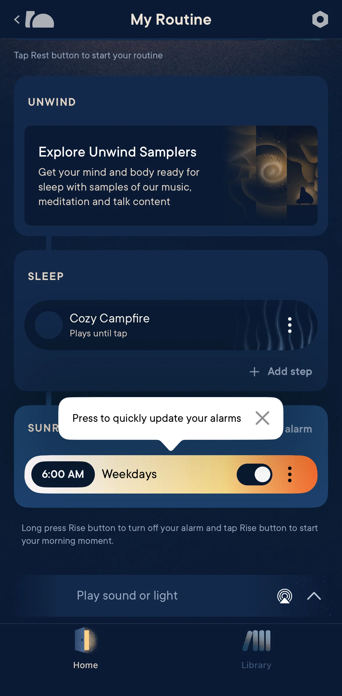 Hatch Sleep Screen screen in the Home flow