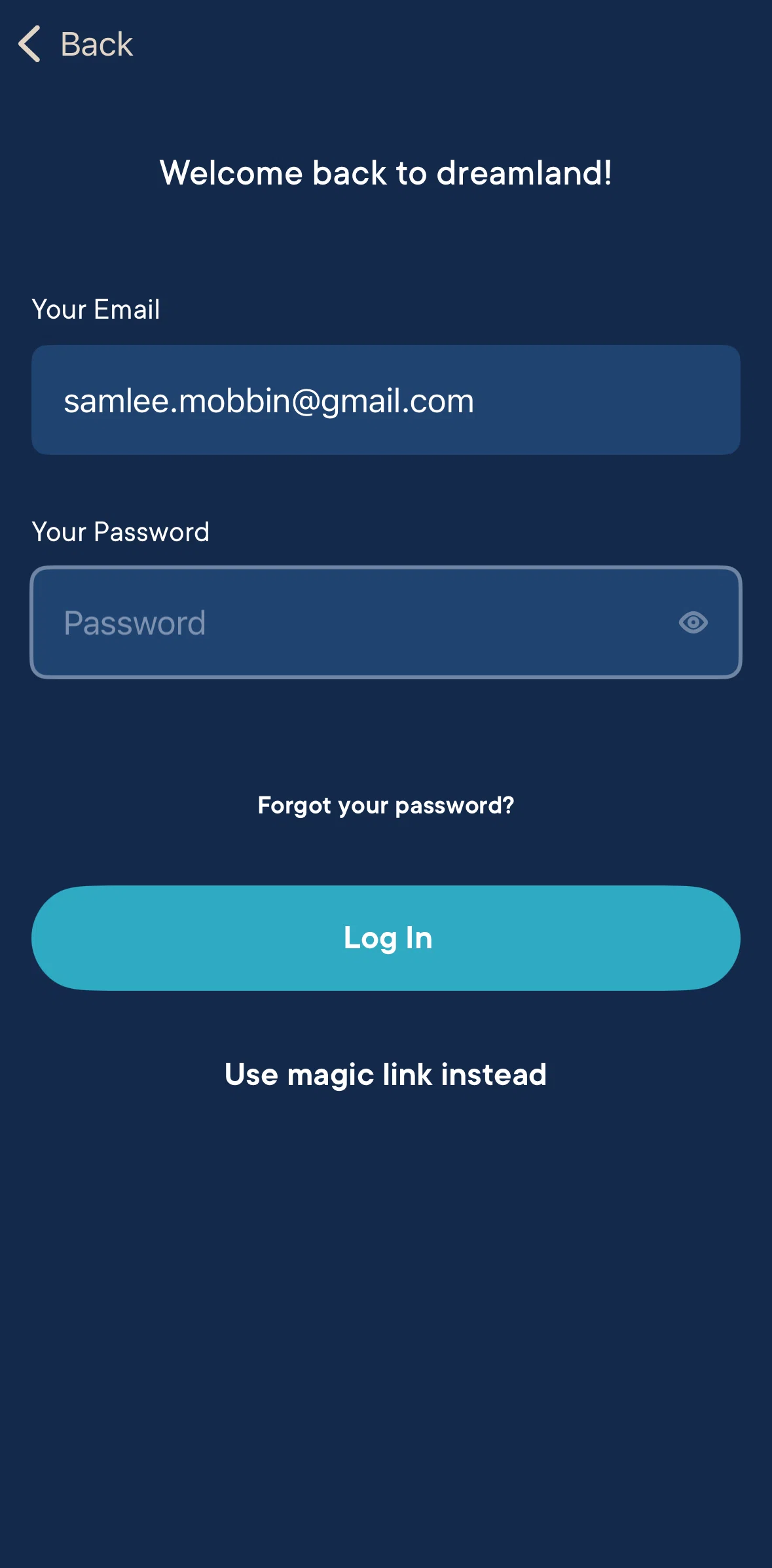Hatch Sleep Screen screen in the Resetting password flow