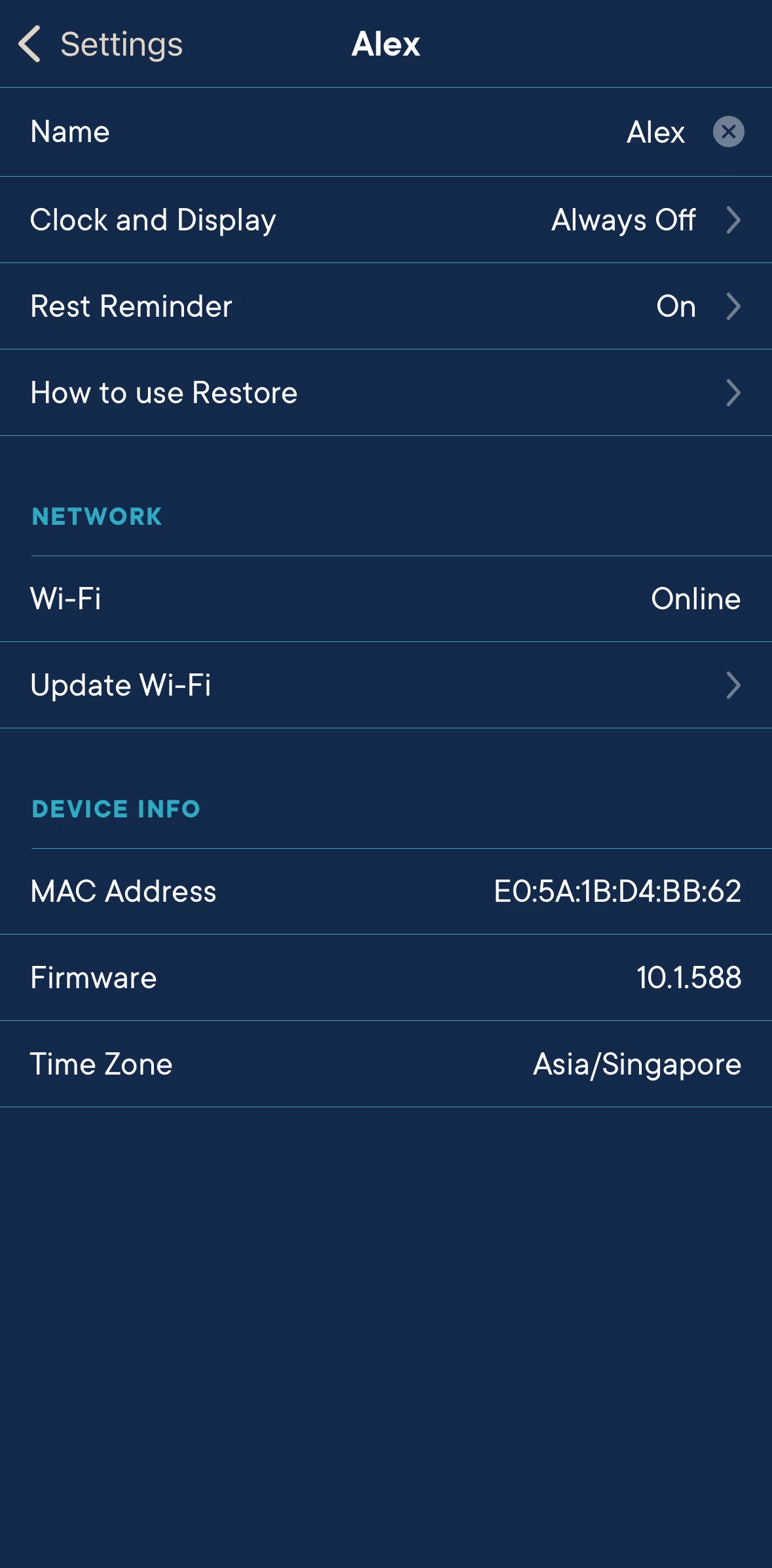 Hatch Sleep Screen screen in the Setting up clock & display flow