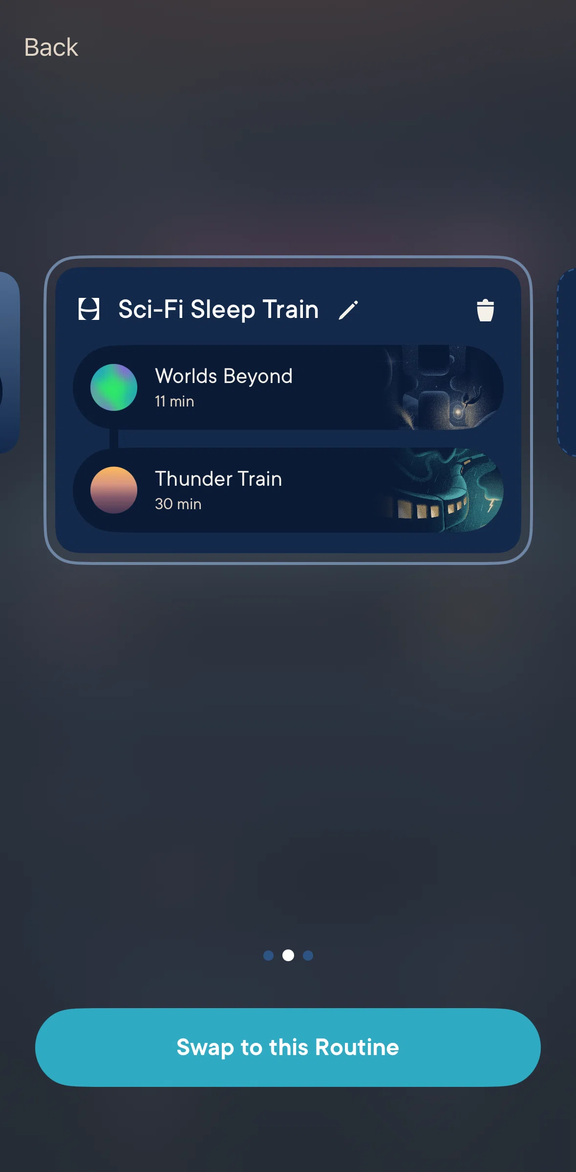 Hatch Sleep Screen screen in the Swapping a routine flow