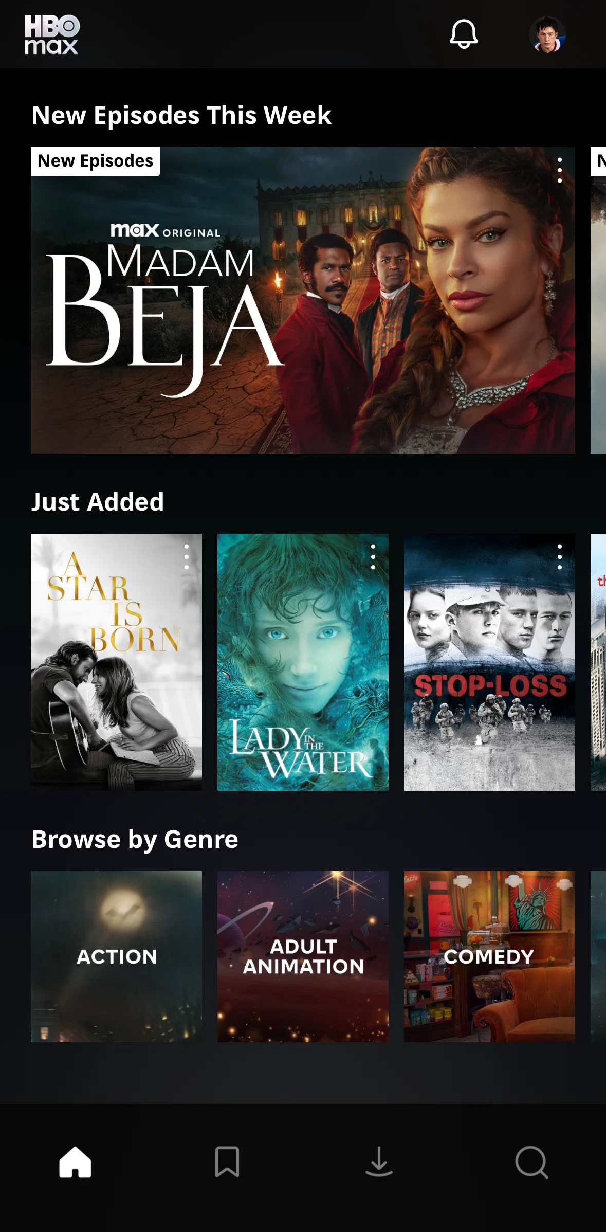 HBO Max Screen screen in the Browse by genre flow