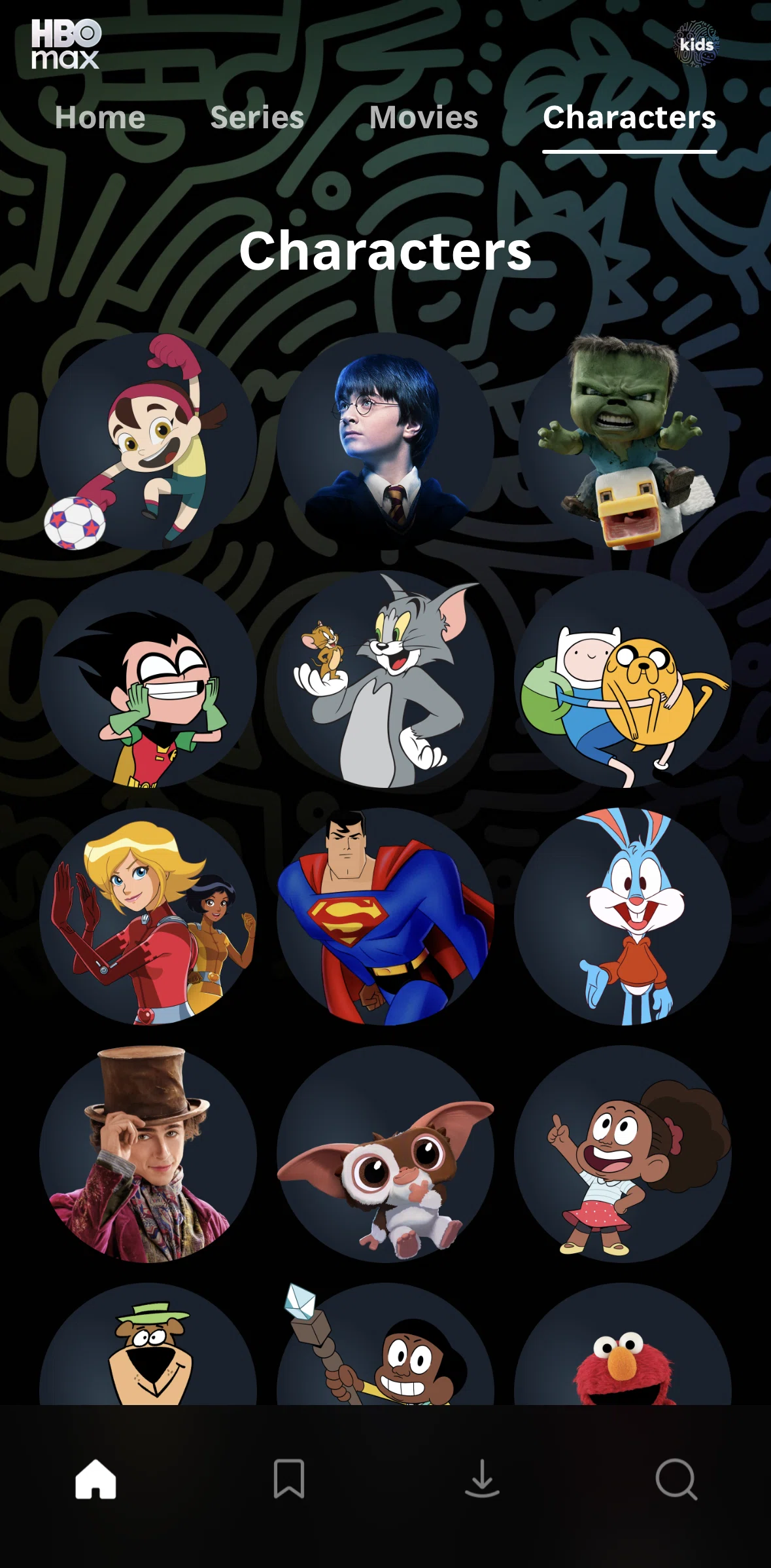 HBO Max Screen screen in the Characters flow