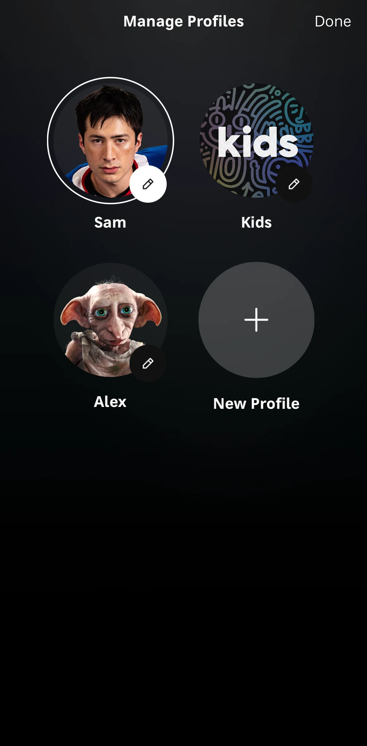 HBO Max Screen screen in the Editing profile flow