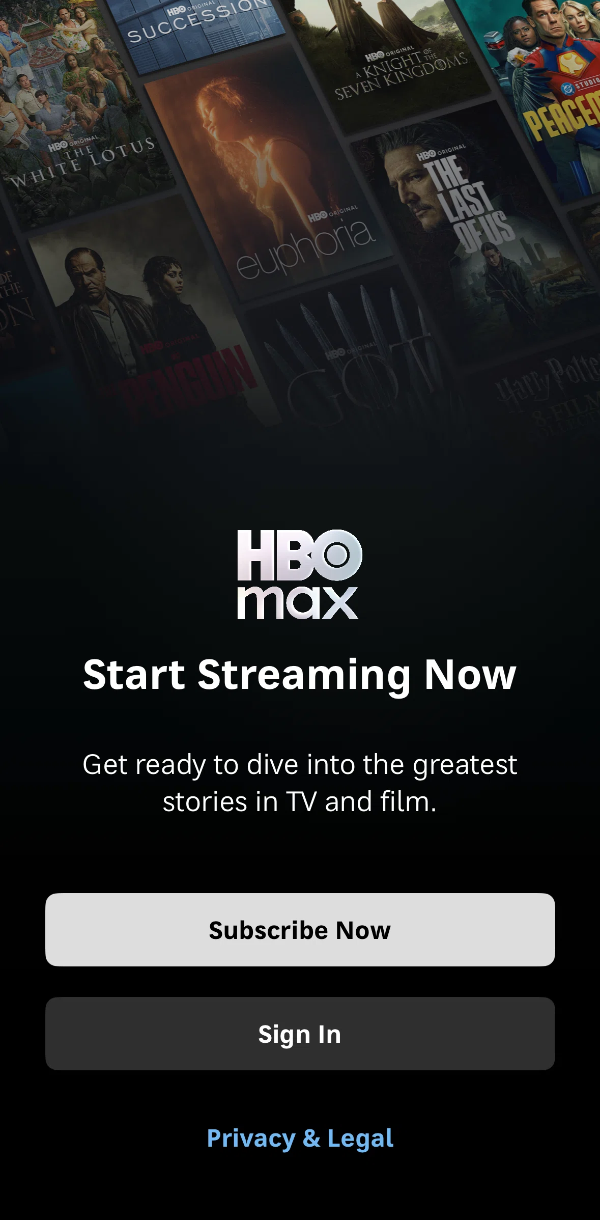 HBO Max Screen screen in the Logging in flow