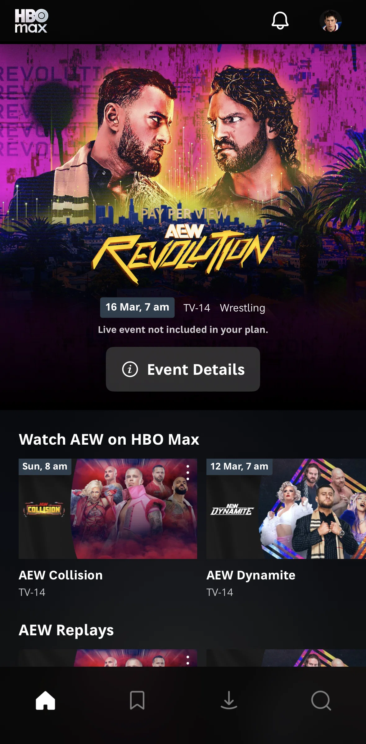 HBO Max Screen screen in the Purchase a pay-per-view event flow