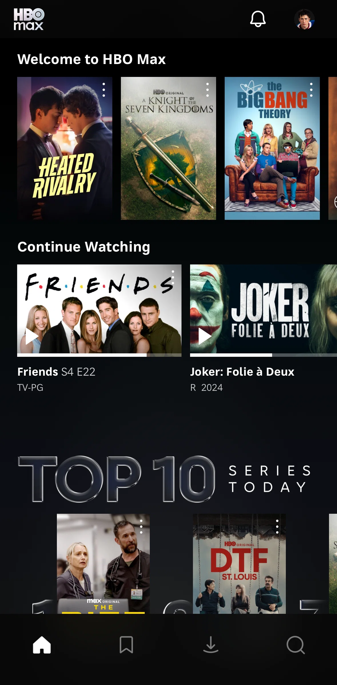 HBO Max Screen screen in the Removing a show from continue watching flow