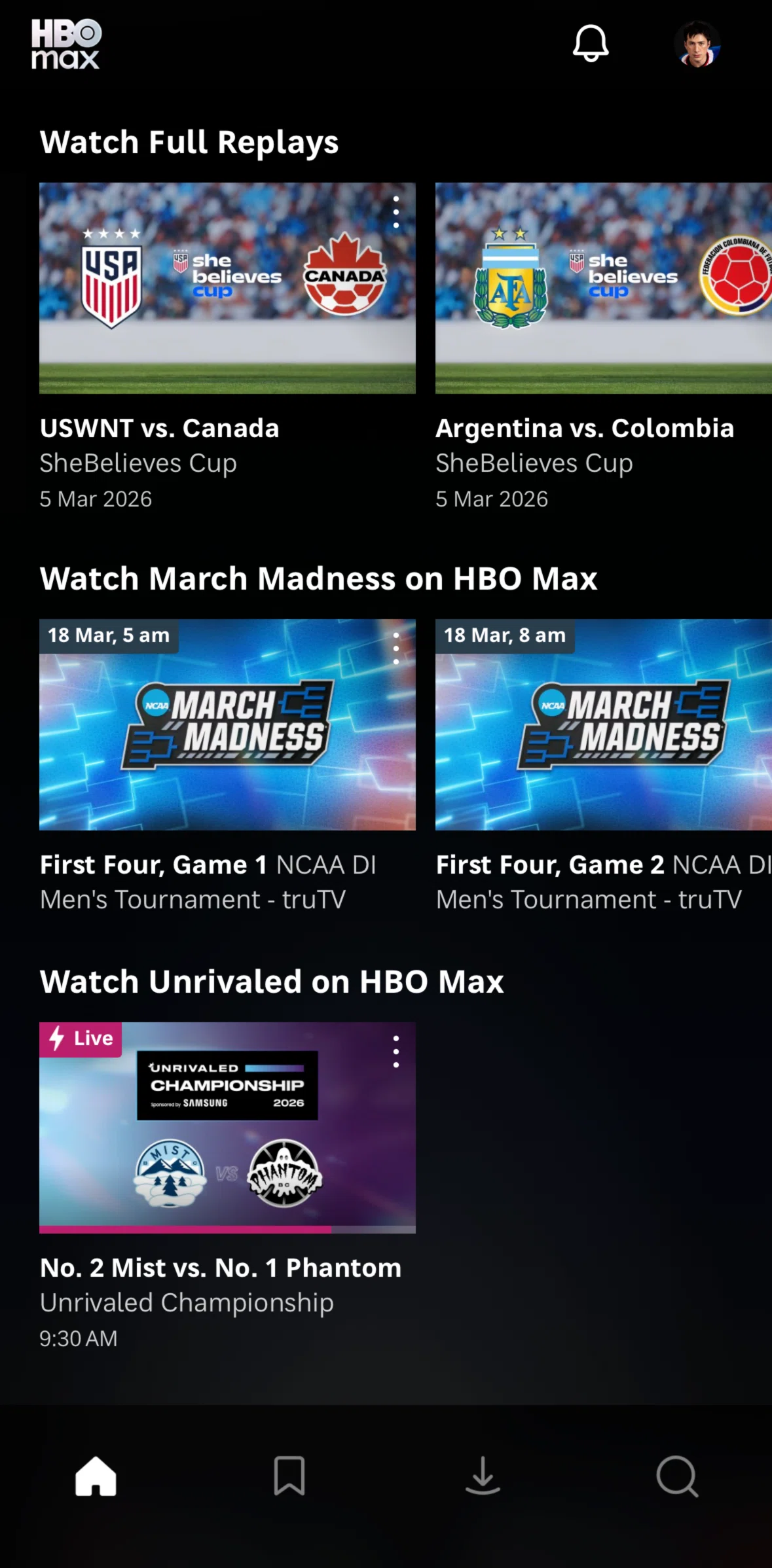 HBO Max Screen screen in the Sport replay detail flow