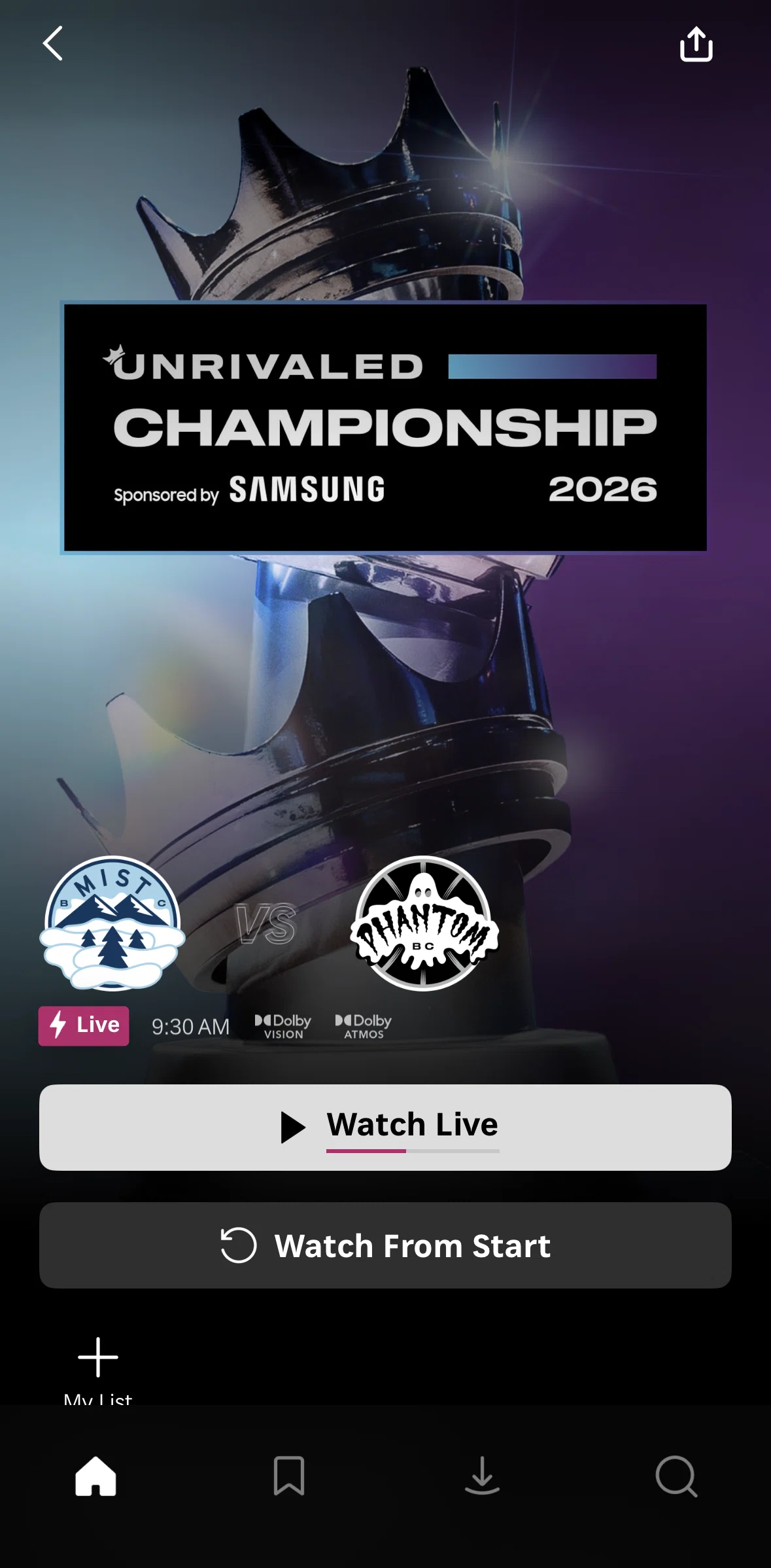 HBO Max Screen screen in the Watching a live event flow