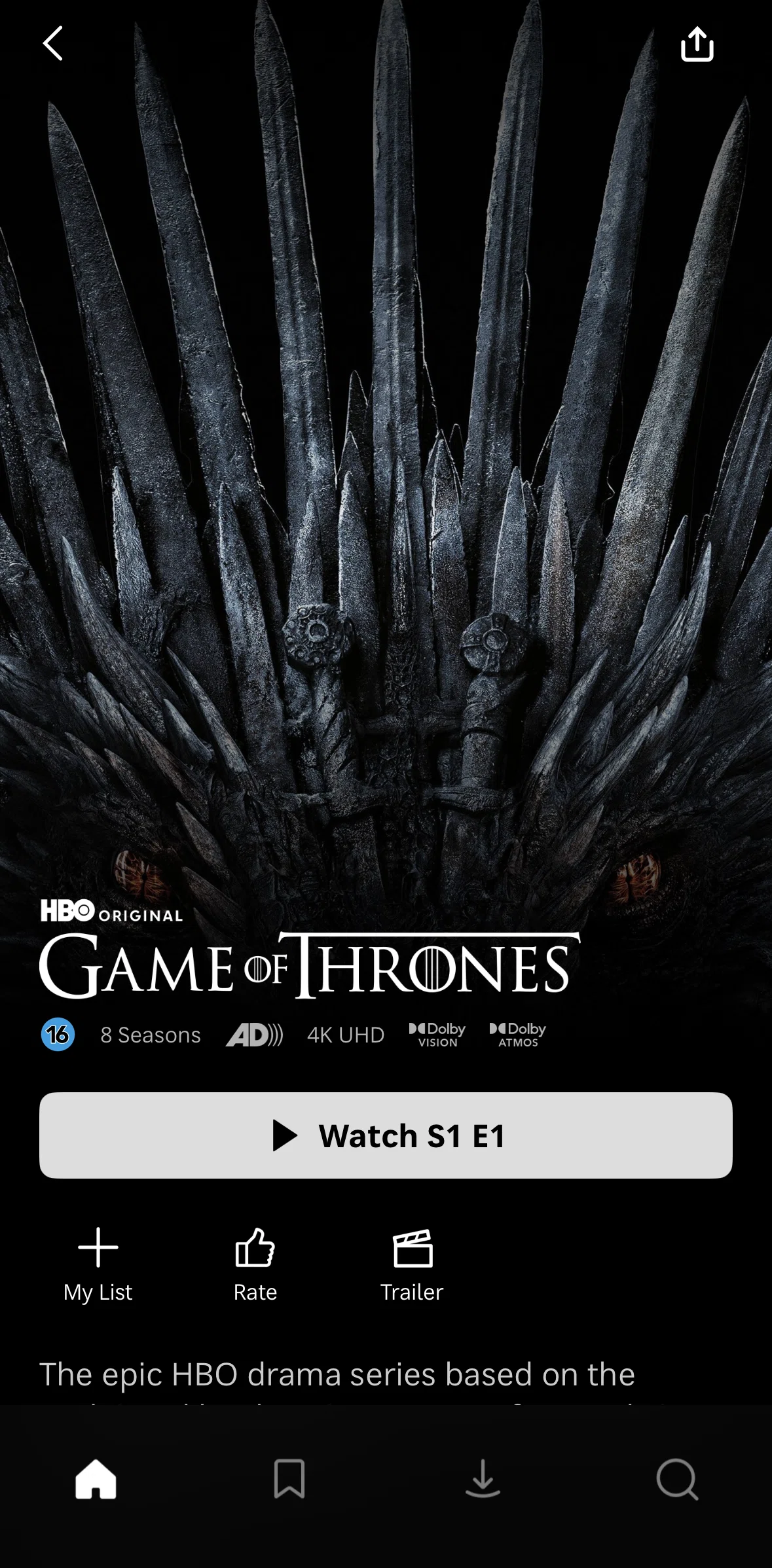 HBO Max Screen screen in the Watching a show flow