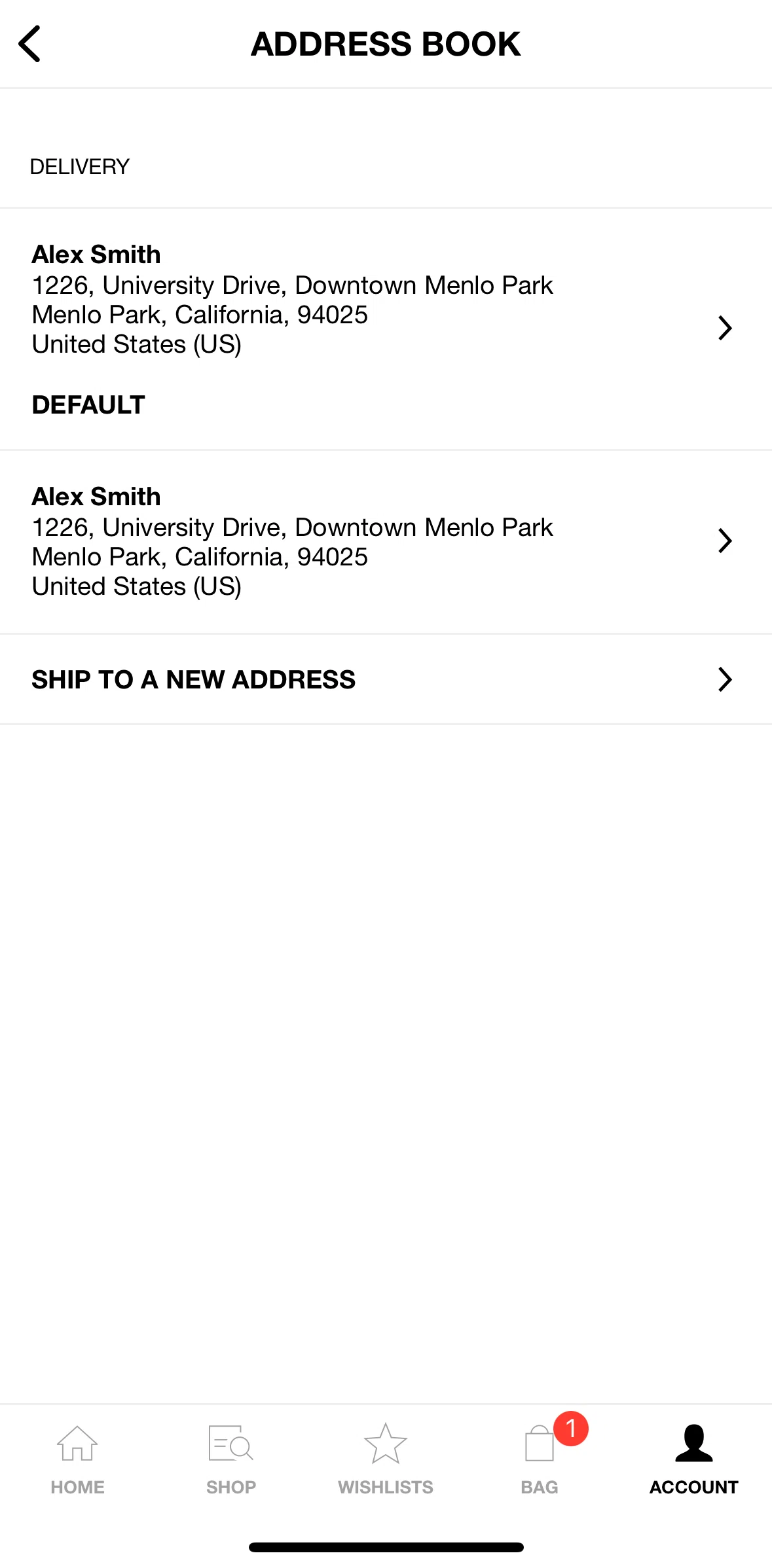 HBX Screen screen in the Removing an address flow