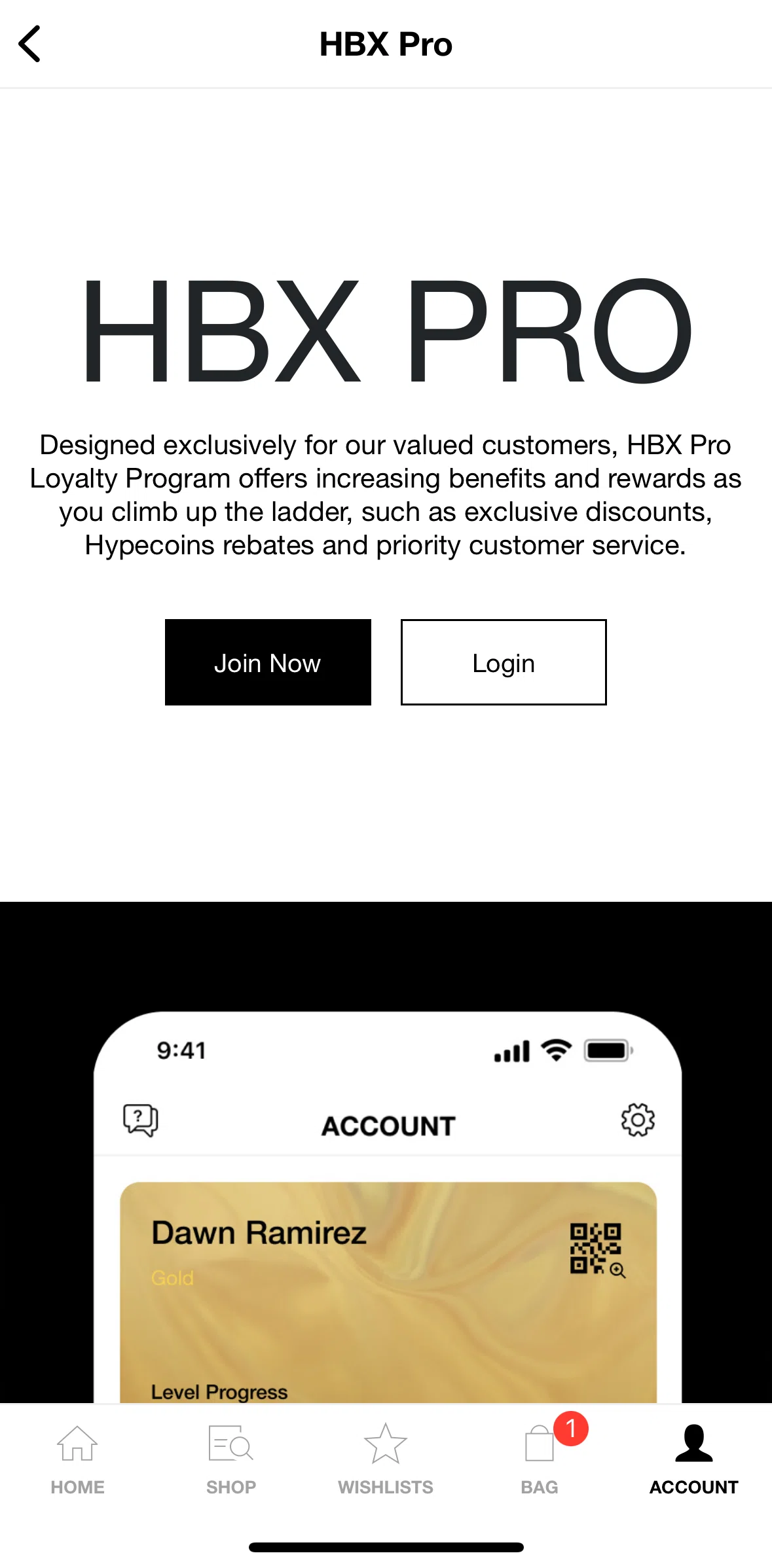 HBX Screen screen in the Signing up to HBX Pro flow