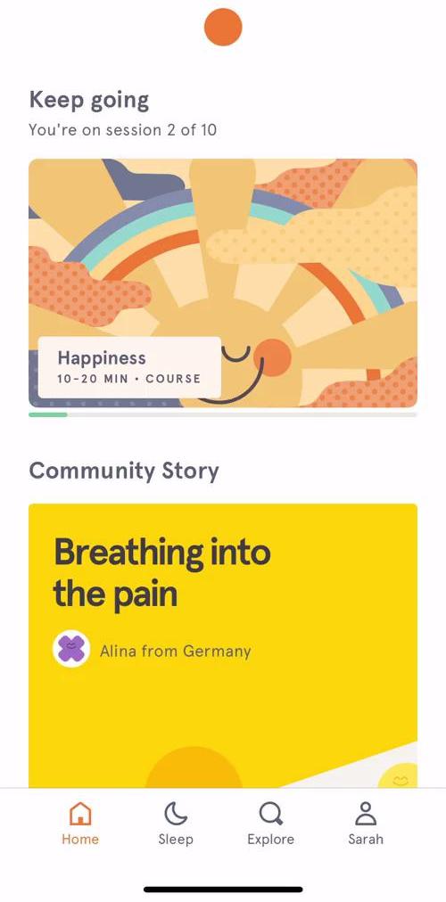 Headspace Home screen in the Activity Feed flow