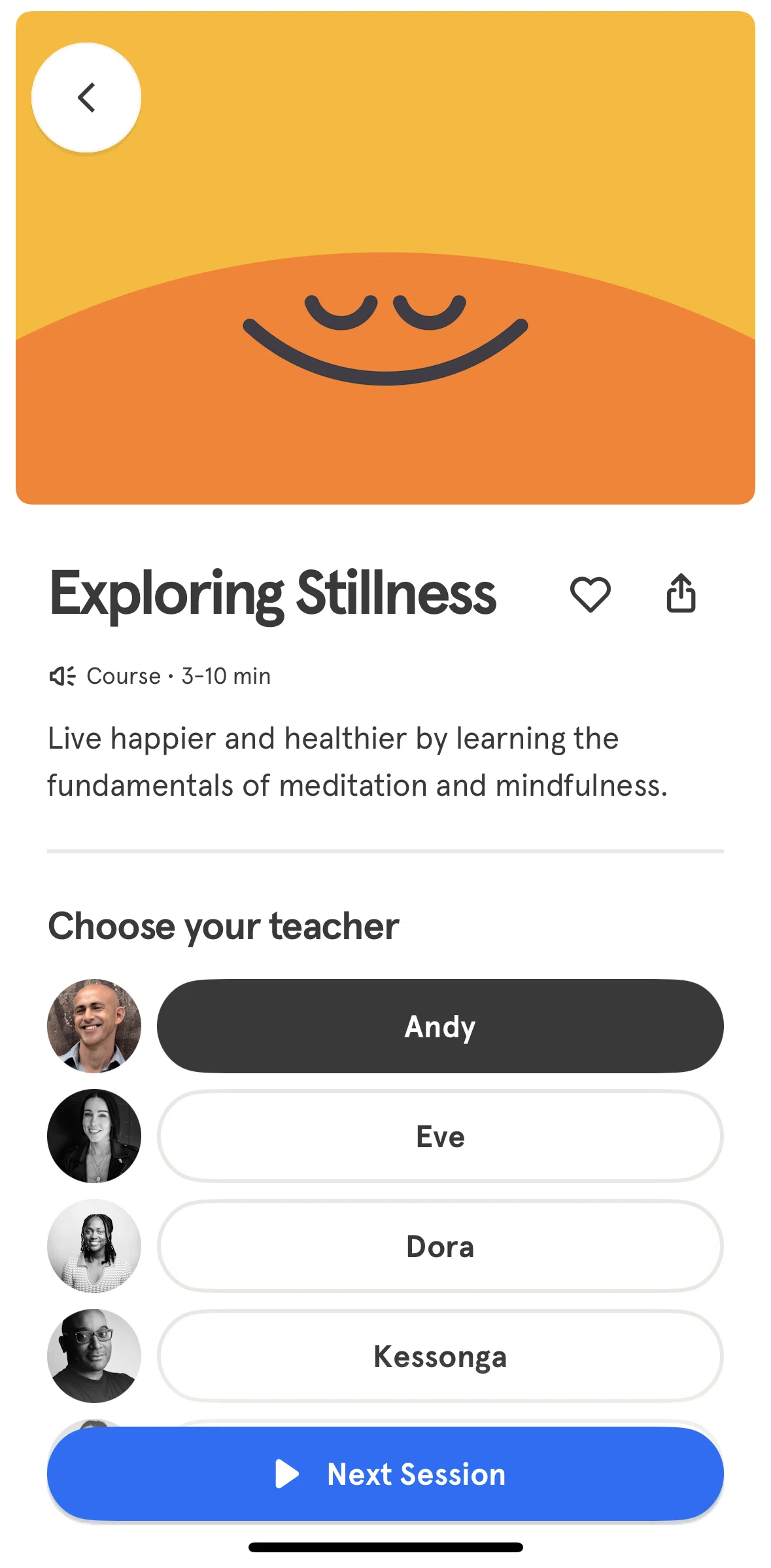 Headspace Screen screen in the Adding a course to favorites flow