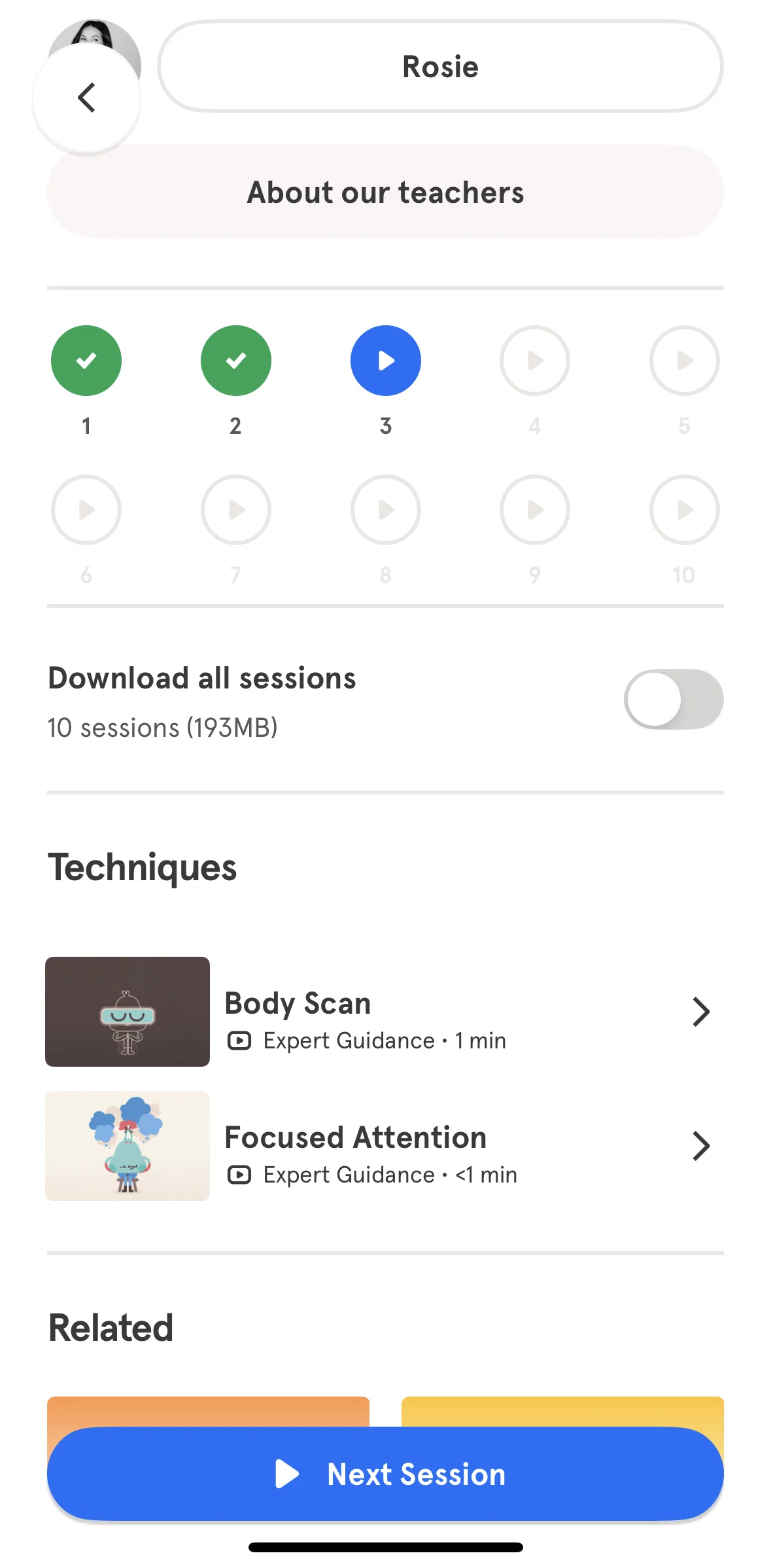 Headspace Screen screen in the Downloading a course flow