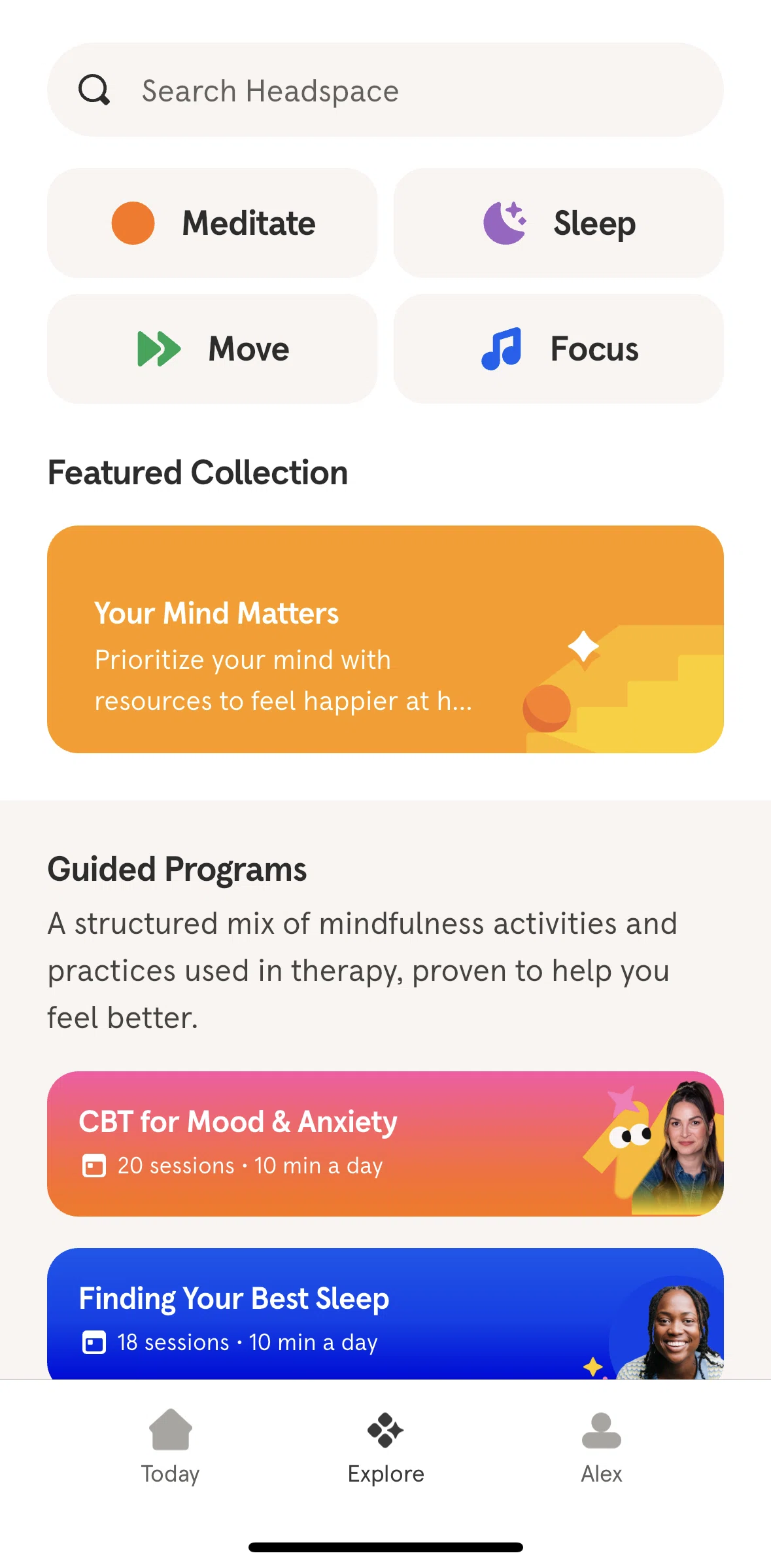 Headspace Screen screen in the Featured collection flow