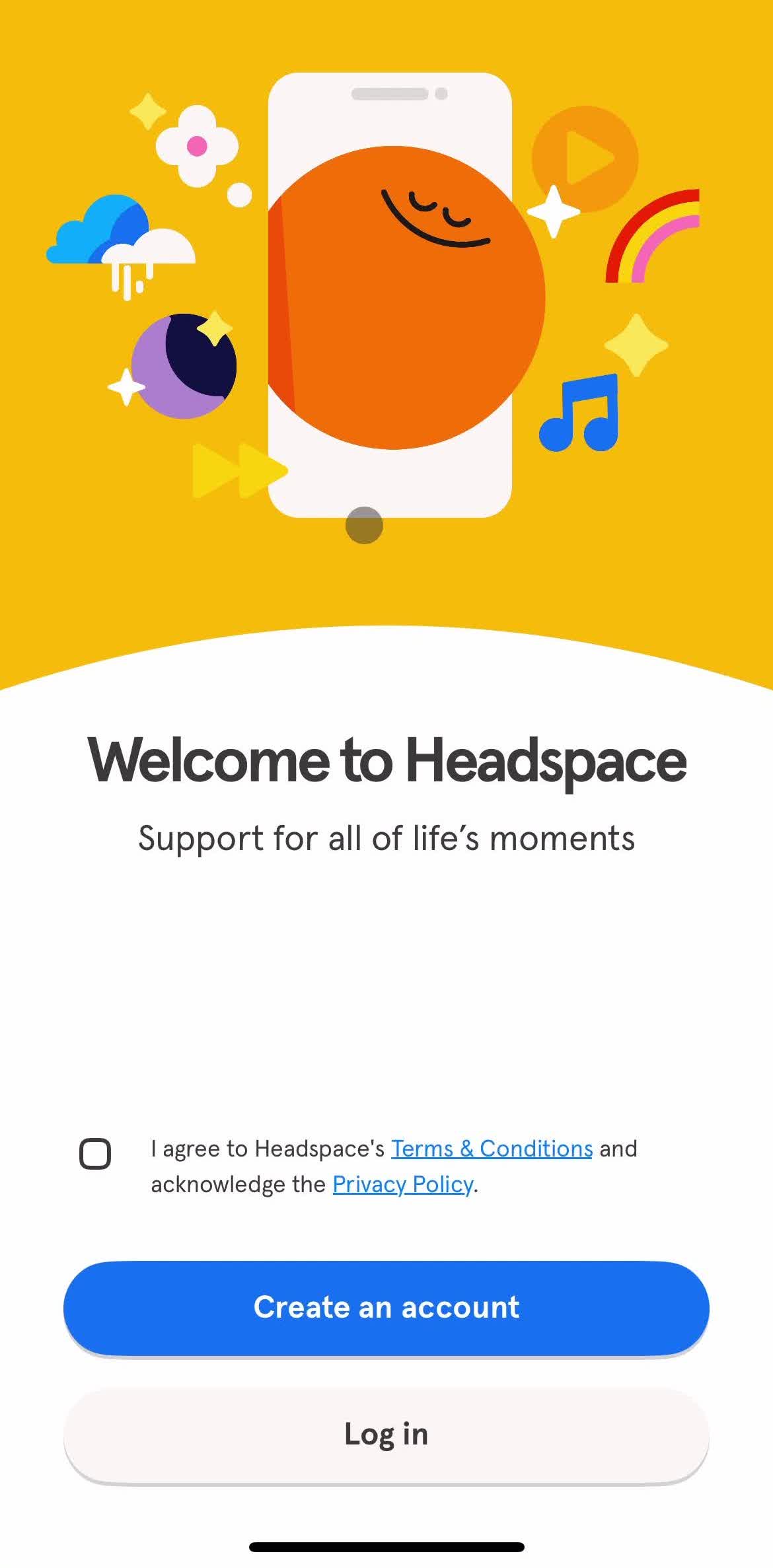 Headspace Welcome screen in the Onboarding flow