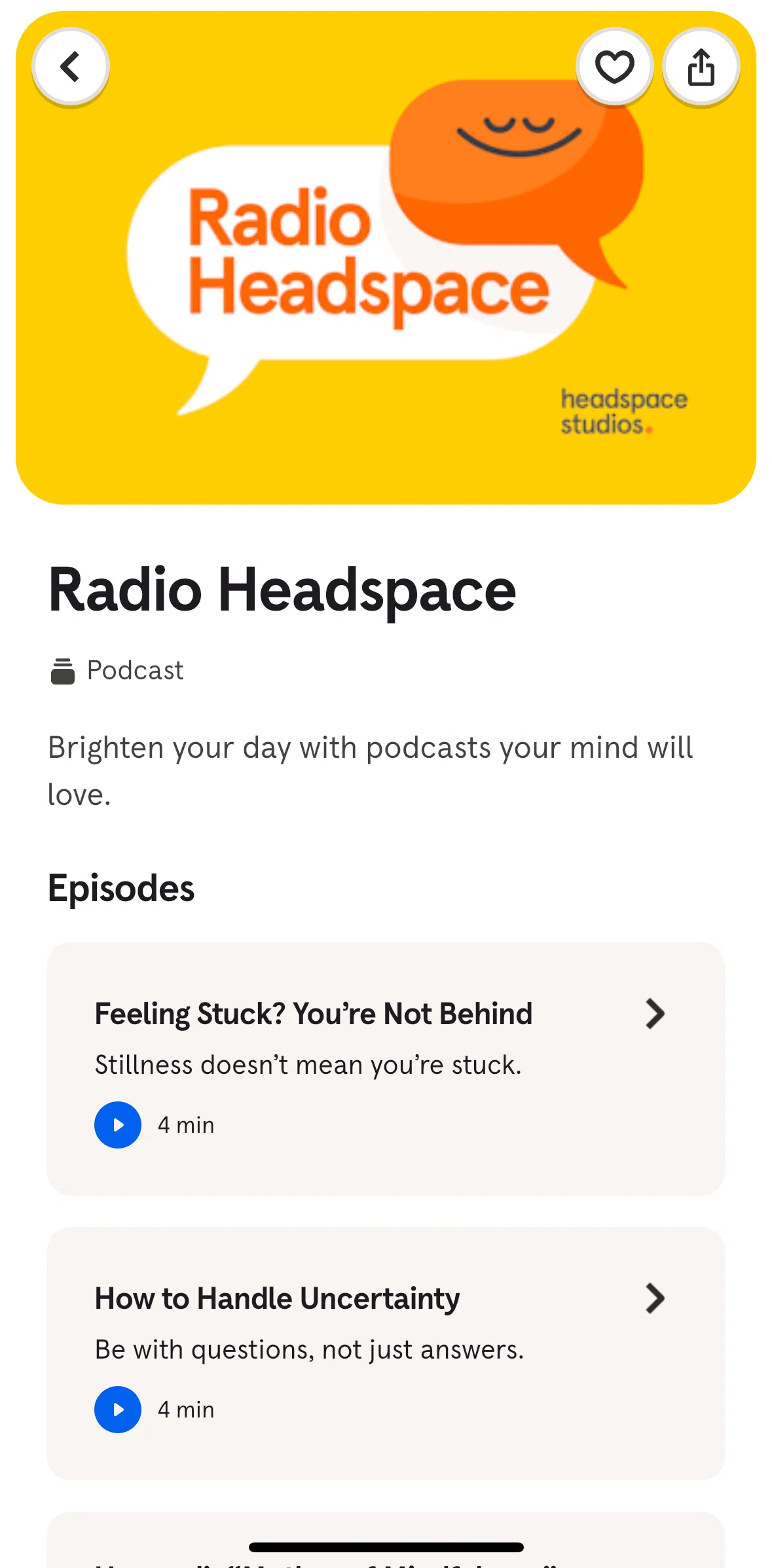 Headspace Screen screen in the Playing a podcast flow