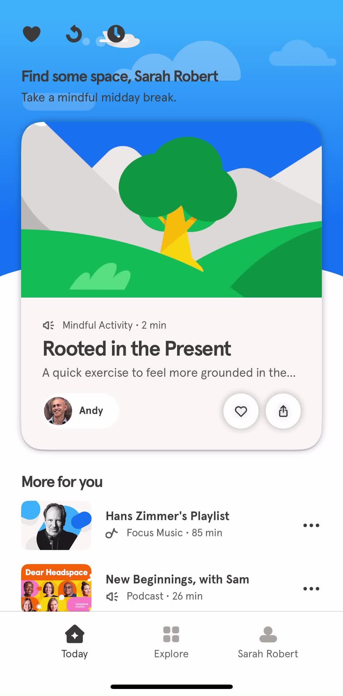 Headspace Home screen in the Saving flow