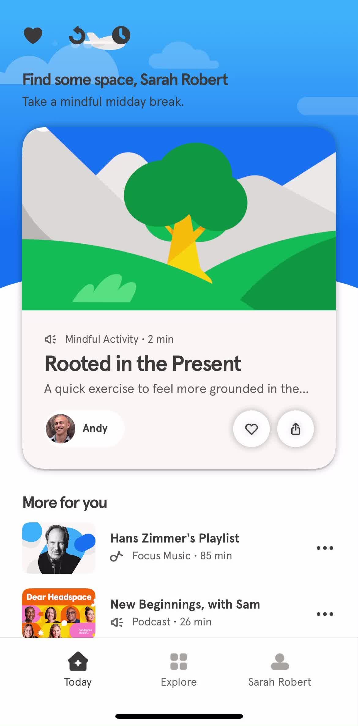 Headspace Home screen in the Searching flow