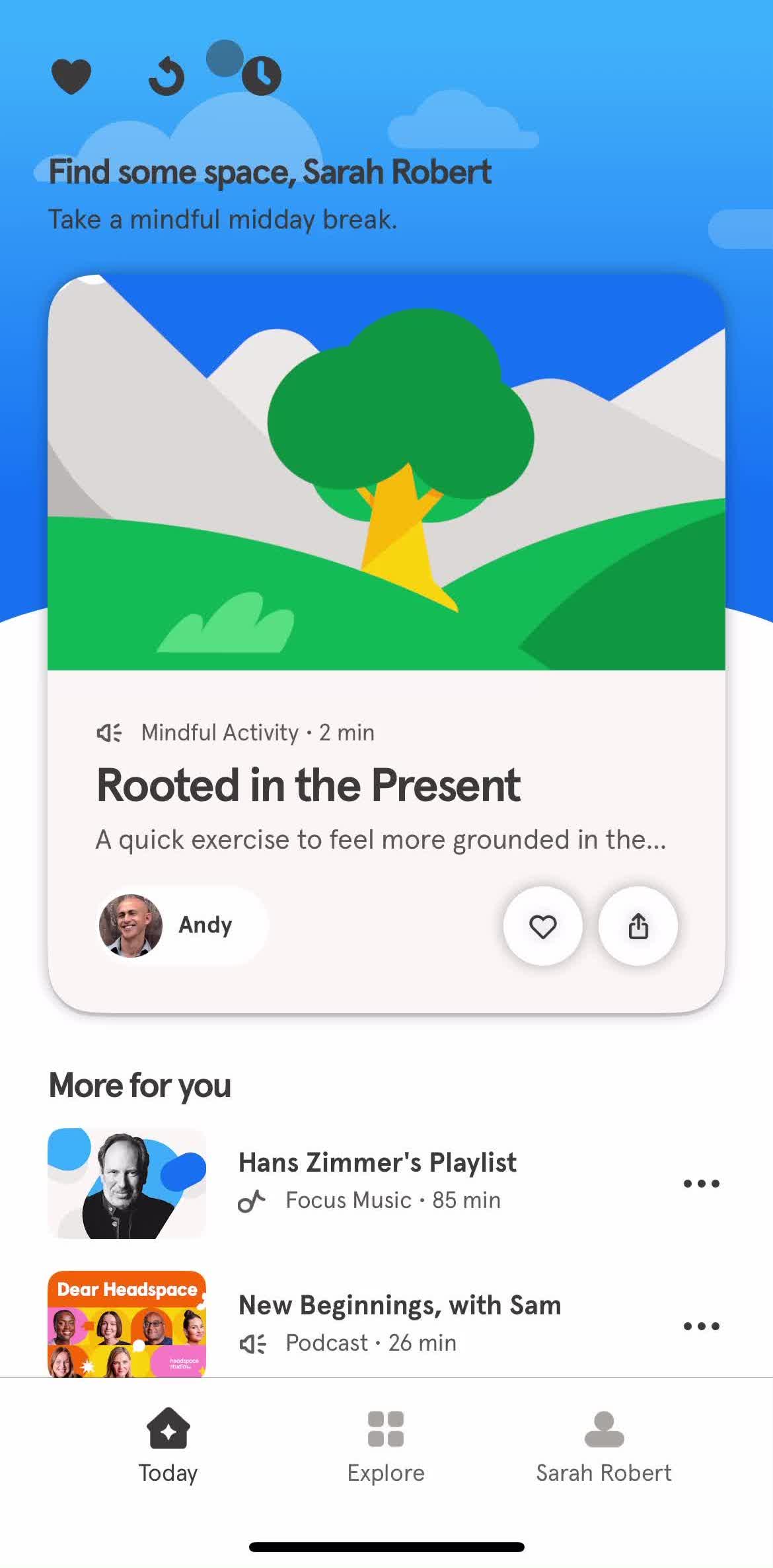 Headspace Home screen in the Settings flow