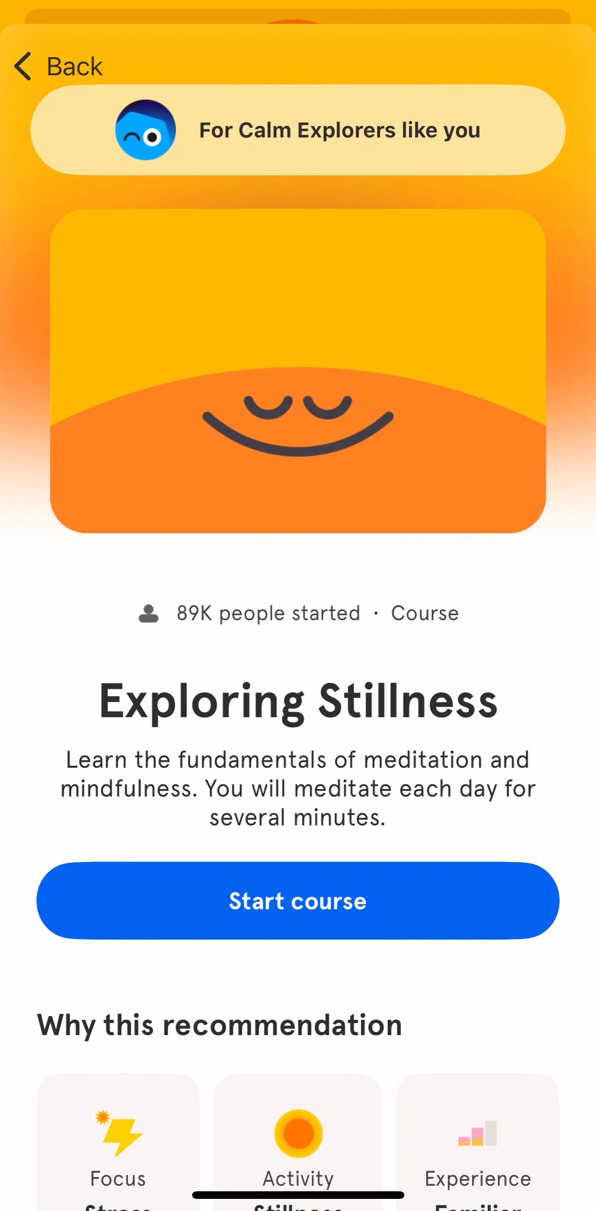 Headspace Screen screen in the Starting a course flow