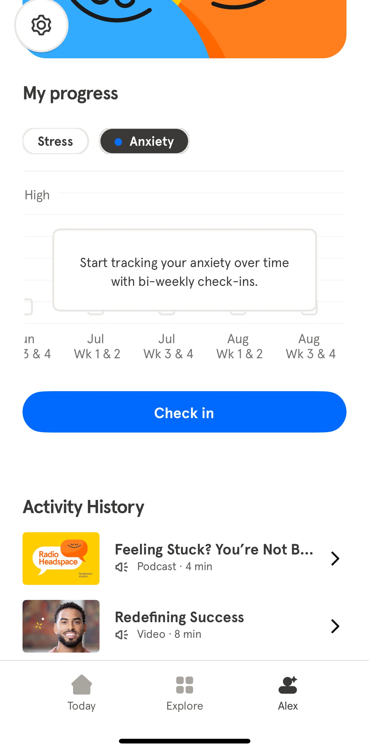 Headspace Screen screen in the Tracking anxiety levels flow