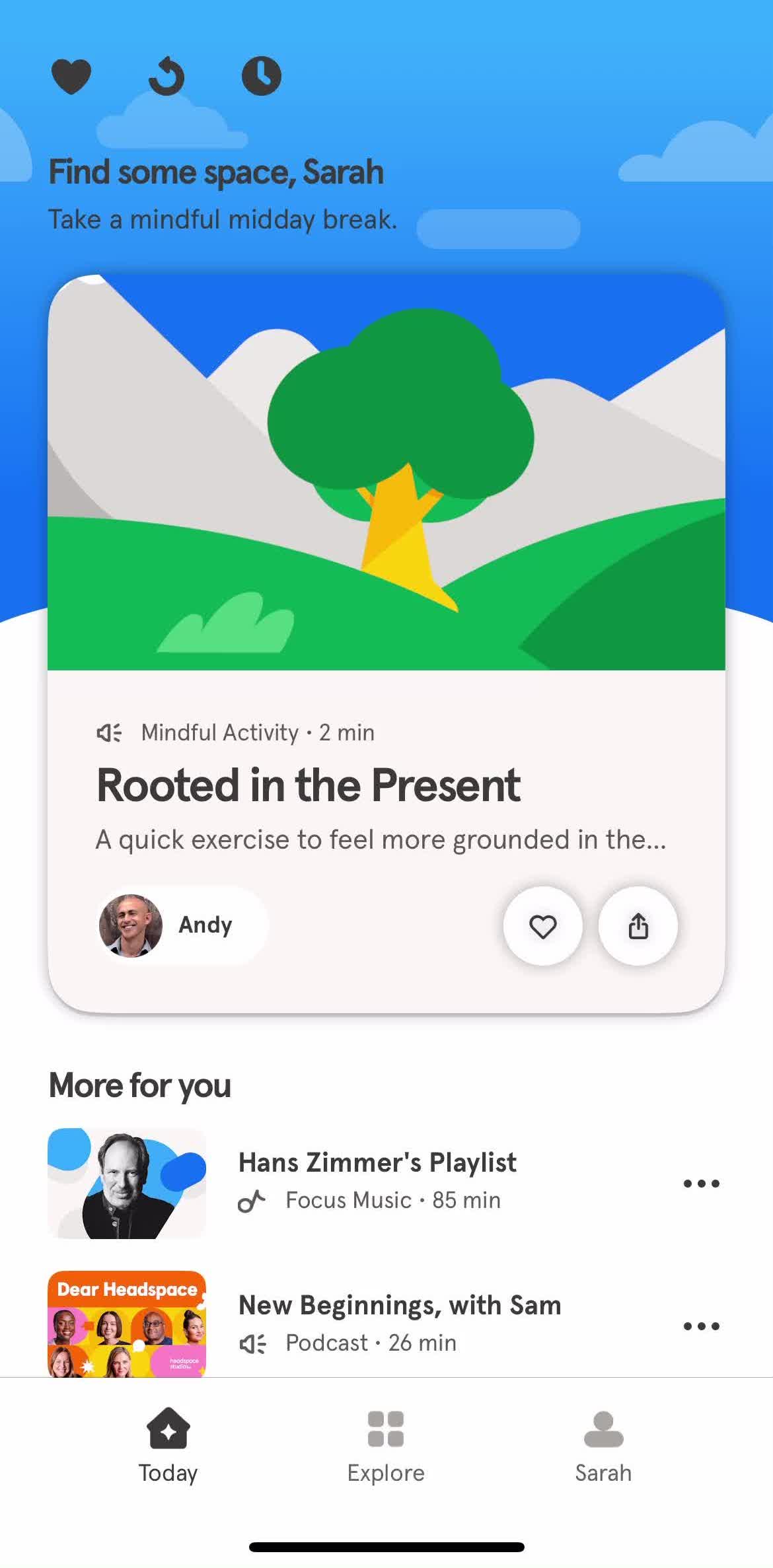 Headspace Home screen in the Updating Your Profile flow