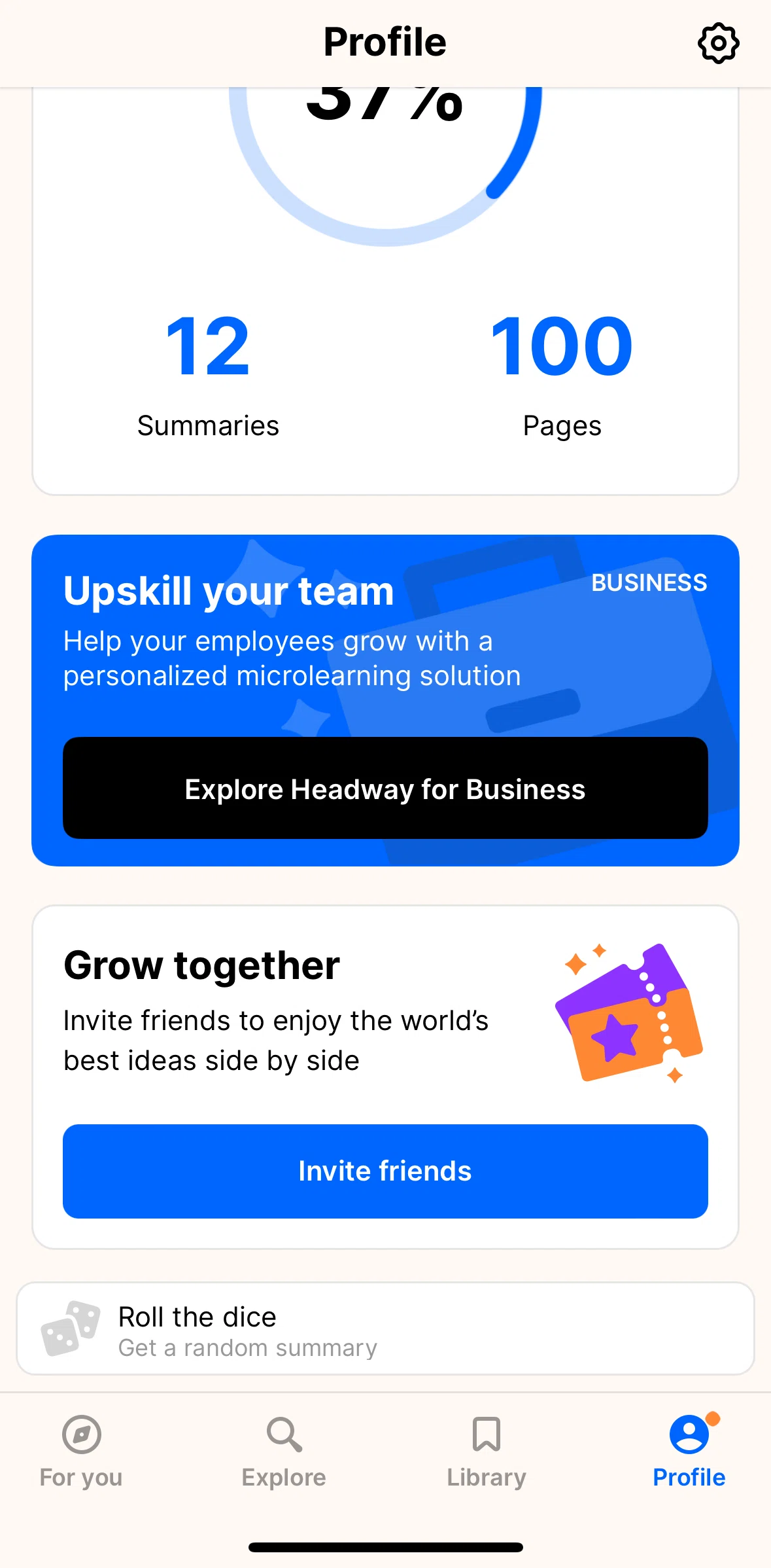 Headway Screen 1 screen in the Invite friends flow