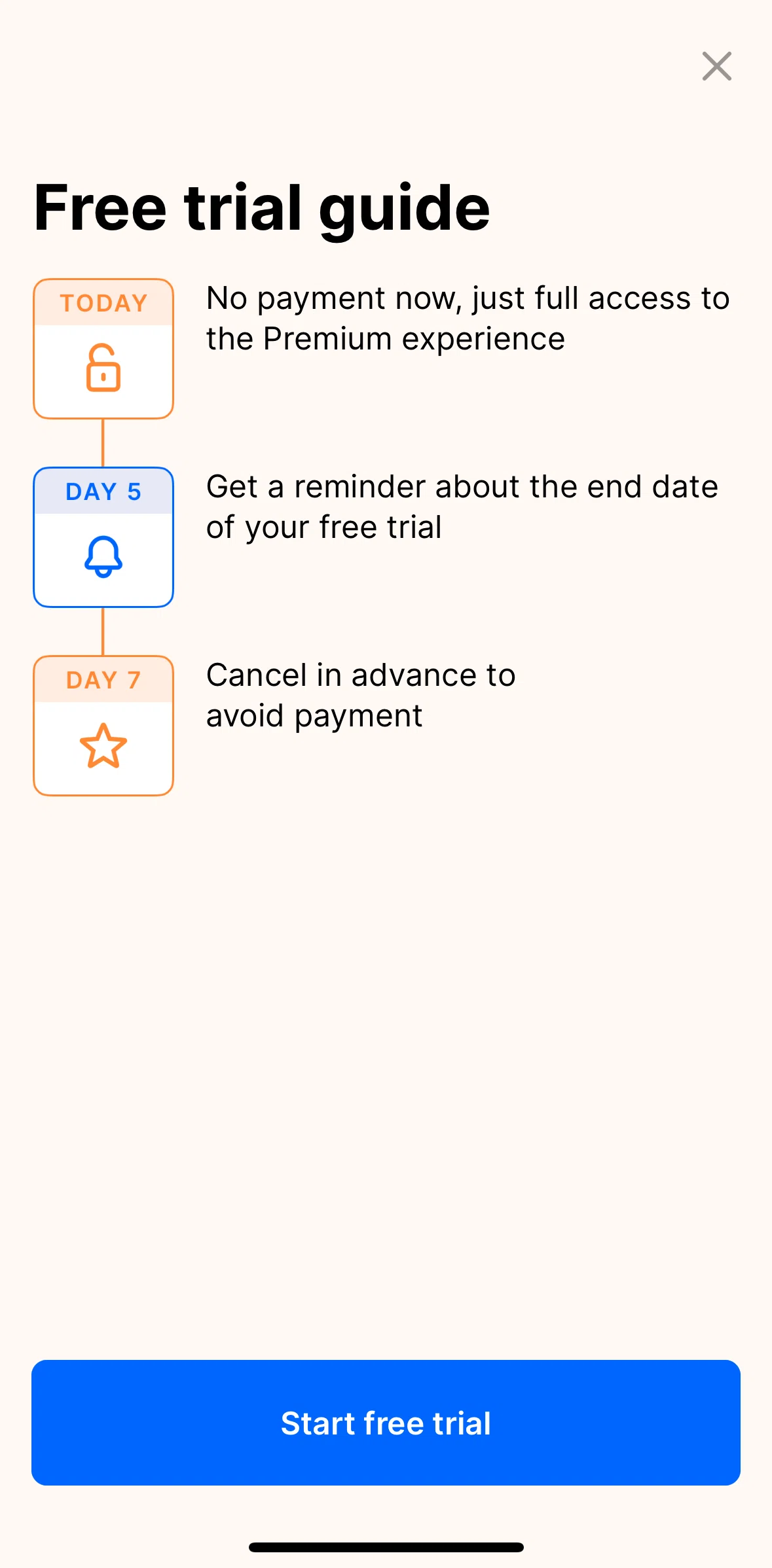 Headway Screen 1 screen in the Subscribing to premium flow