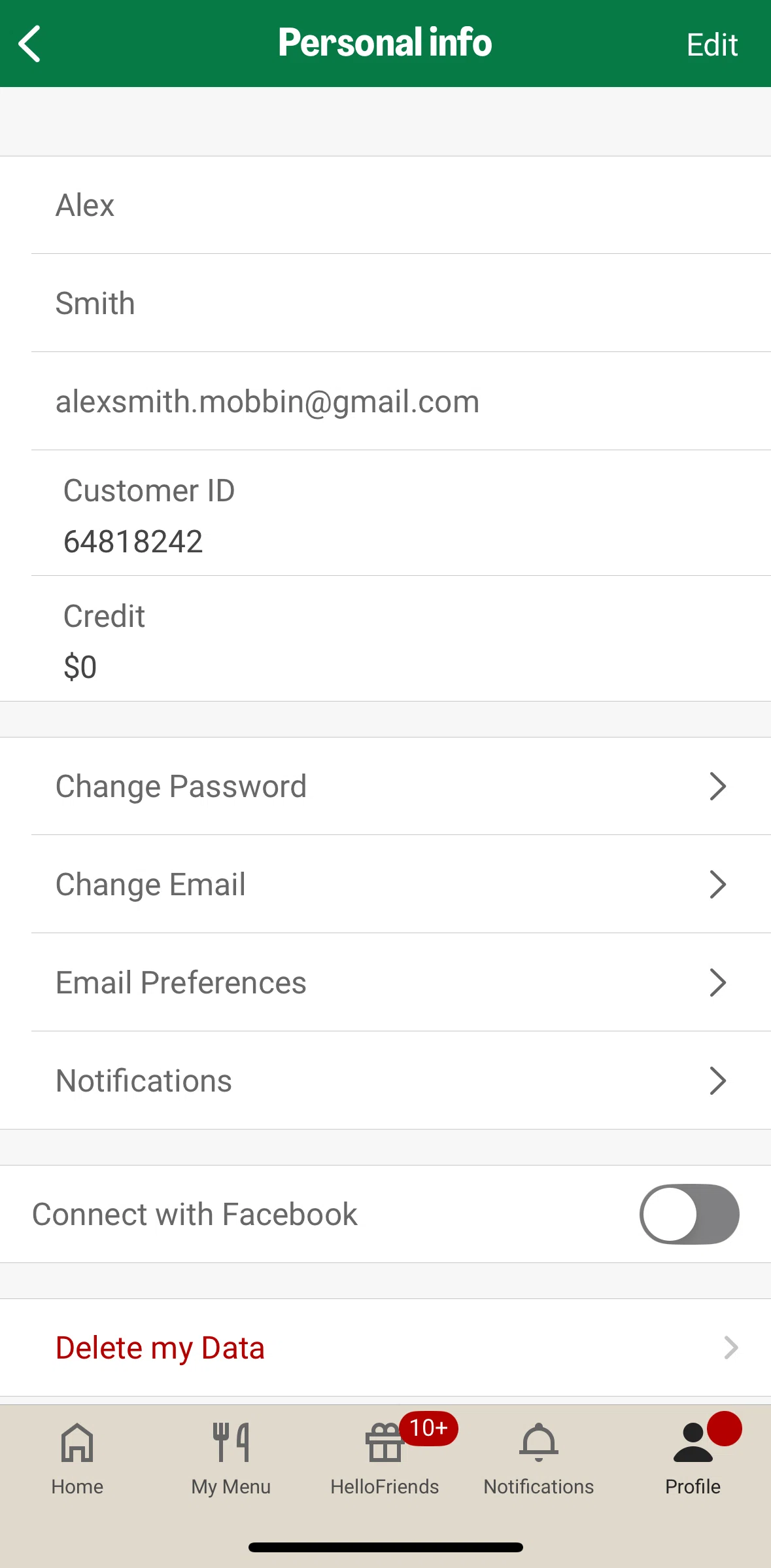 HelloFresh Screen screen in the Changing password flow