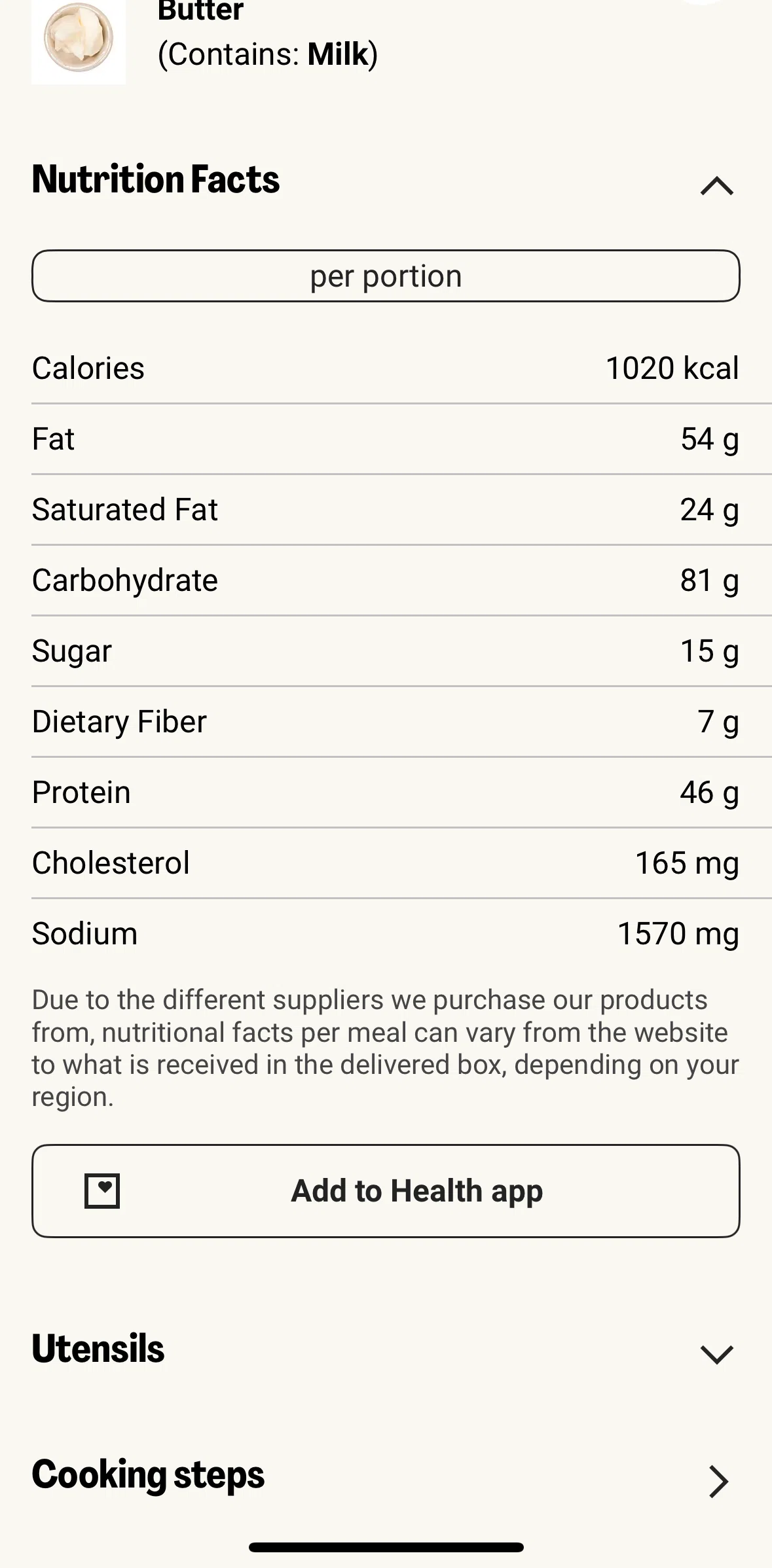HelloFresh Screen screen in the Cooking steps flow