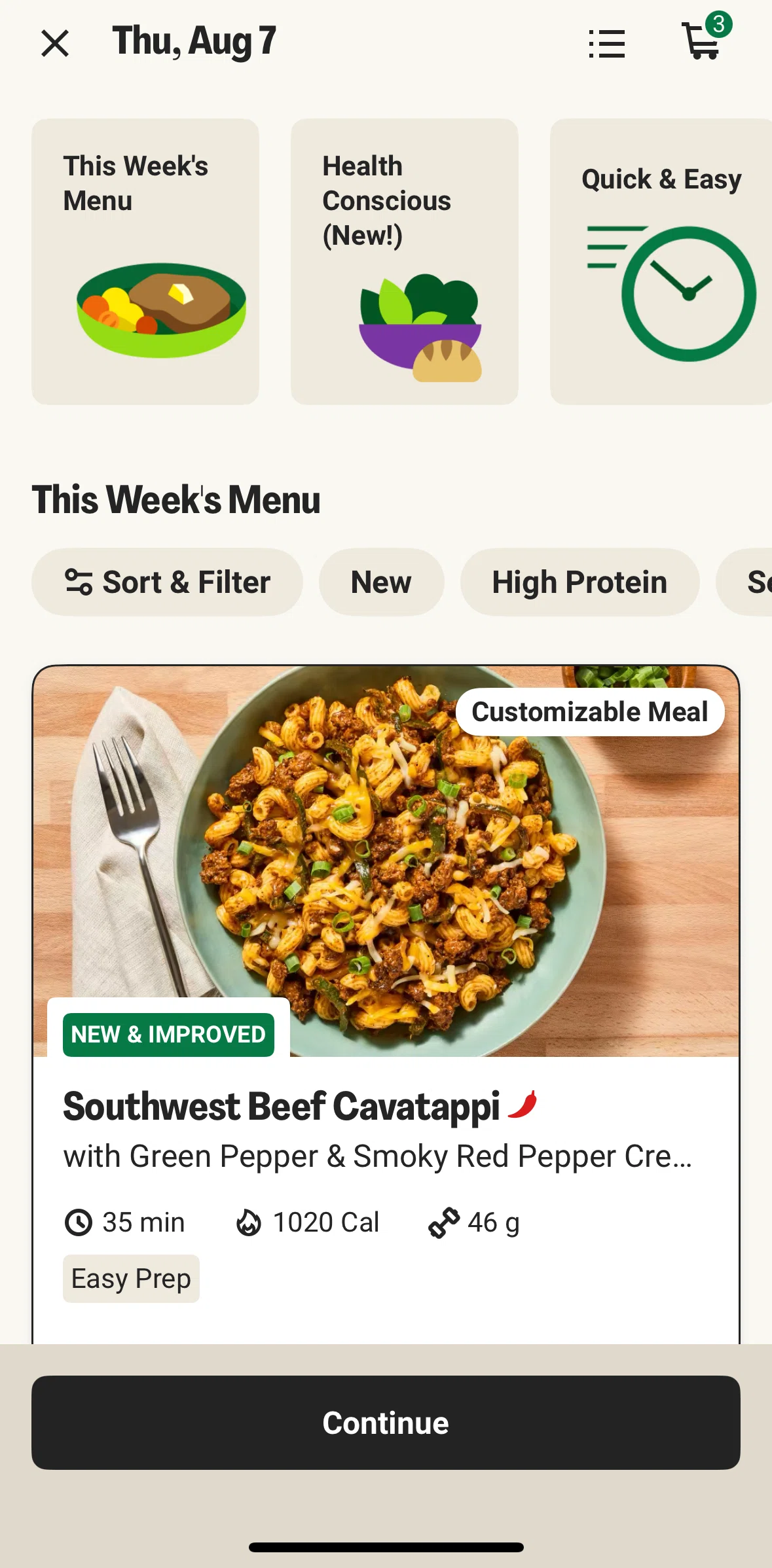 HelloFresh Screen screen in the Filtering menu flow