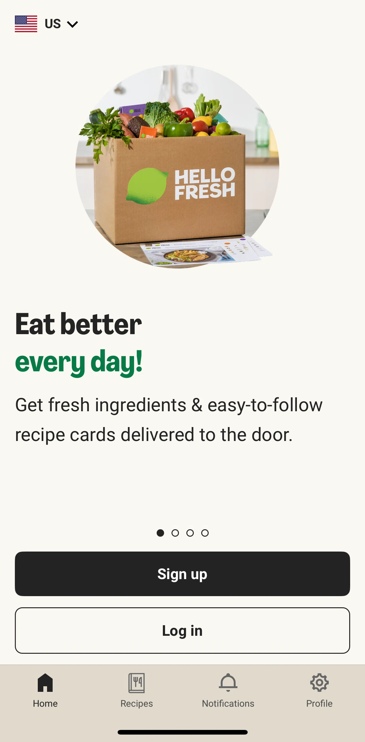 HelloFresh Screen screen in the Logging in flow