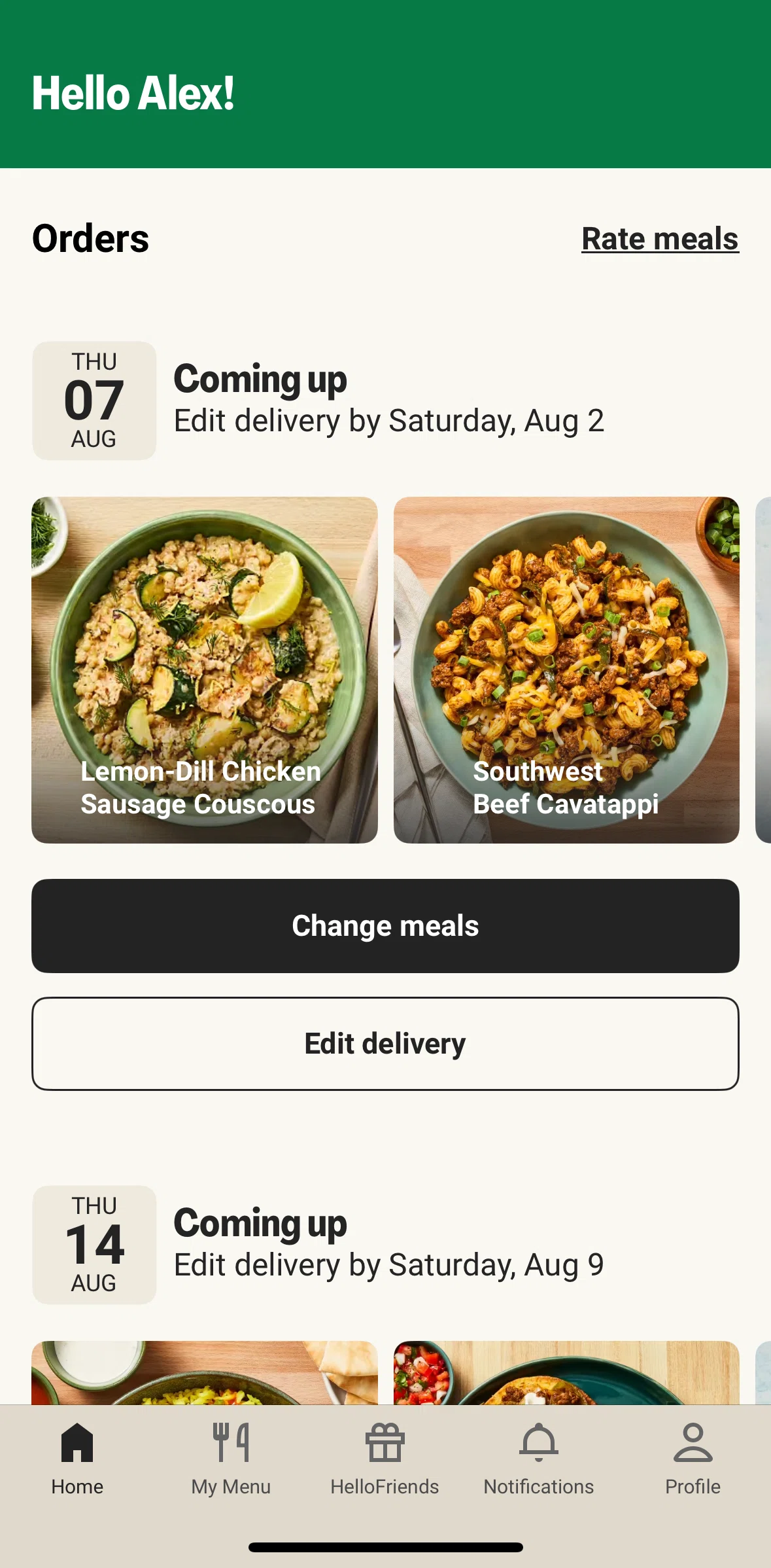 HelloFresh Screen screen in the Profile flow