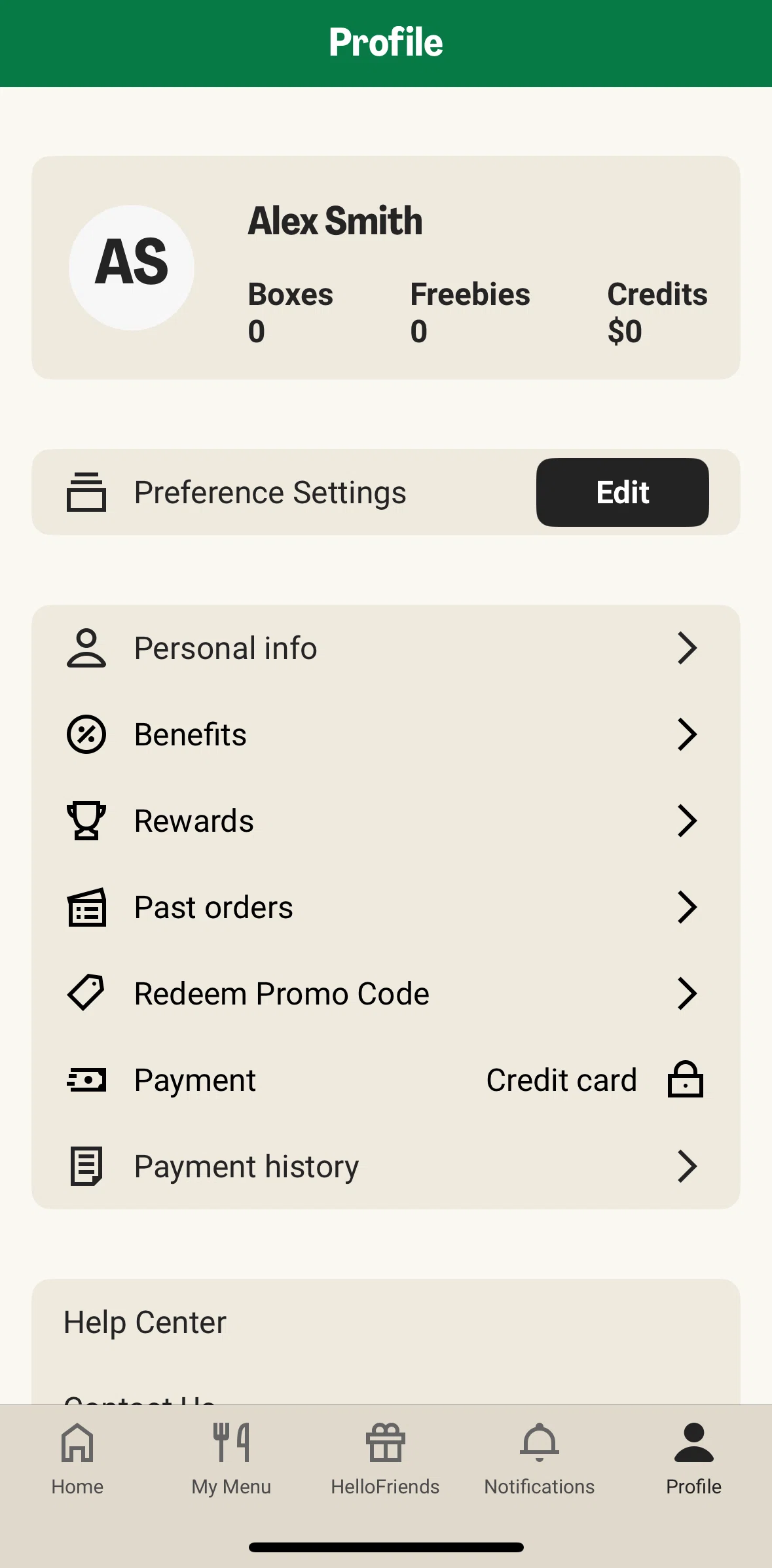 HelloFresh Screen screen in the Rewards flow