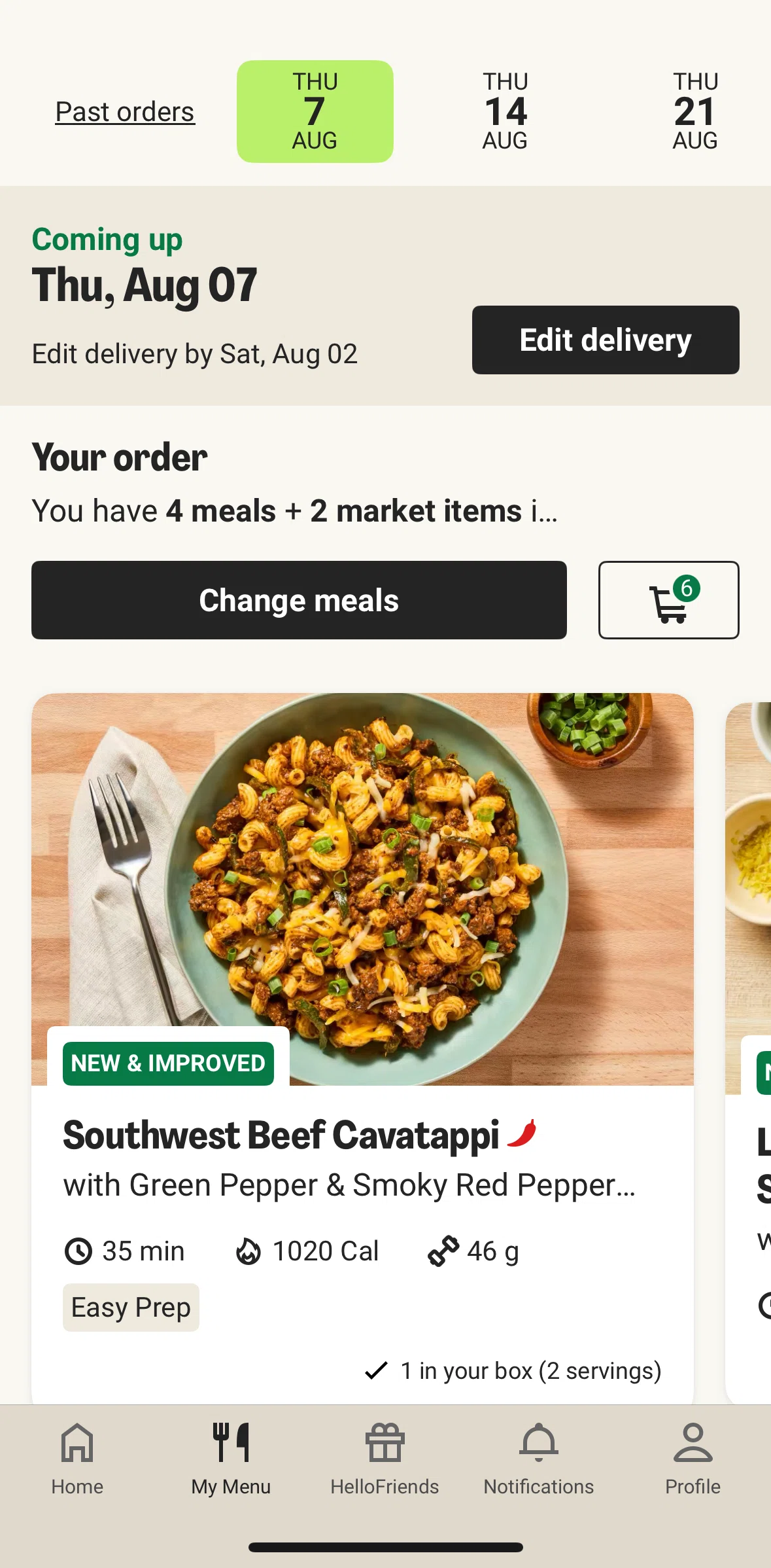 HelloFresh Screen screen in the Your order flow