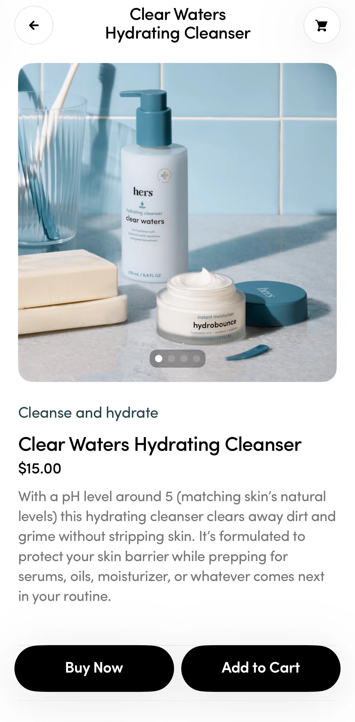 Hers Screen screen in the Adding a product to cart flow