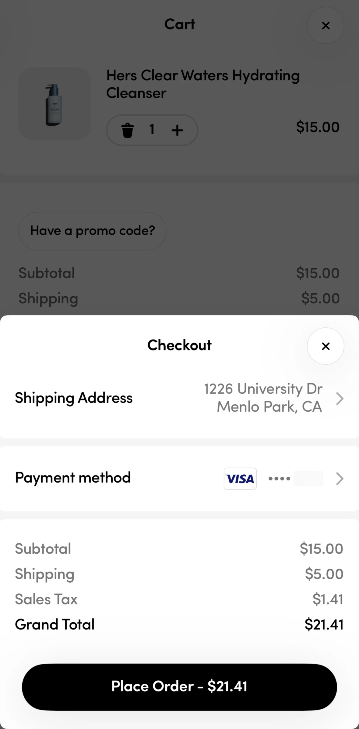 Hers Screen screen in the Adding an address flow