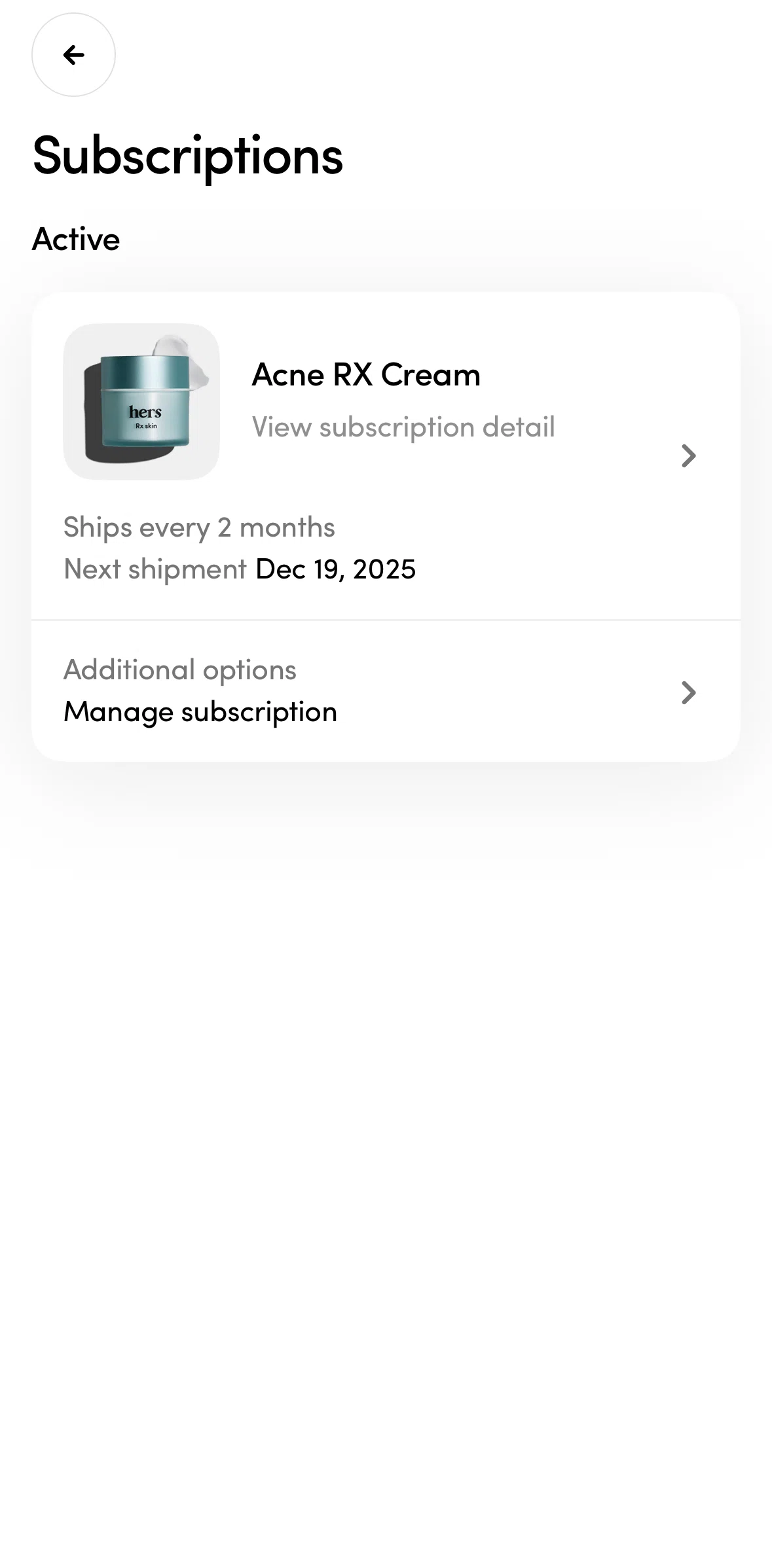 Hers Screen screen in the Canceling a subscription flow