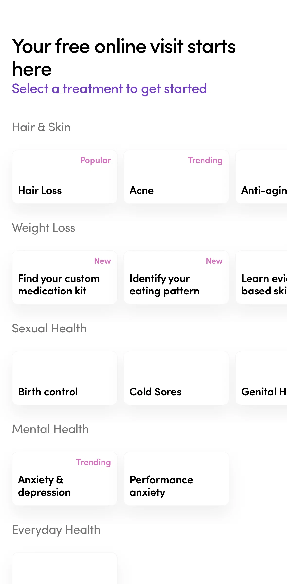 Hers Screen screen in the Completing treatment questionnaires (skin) flow