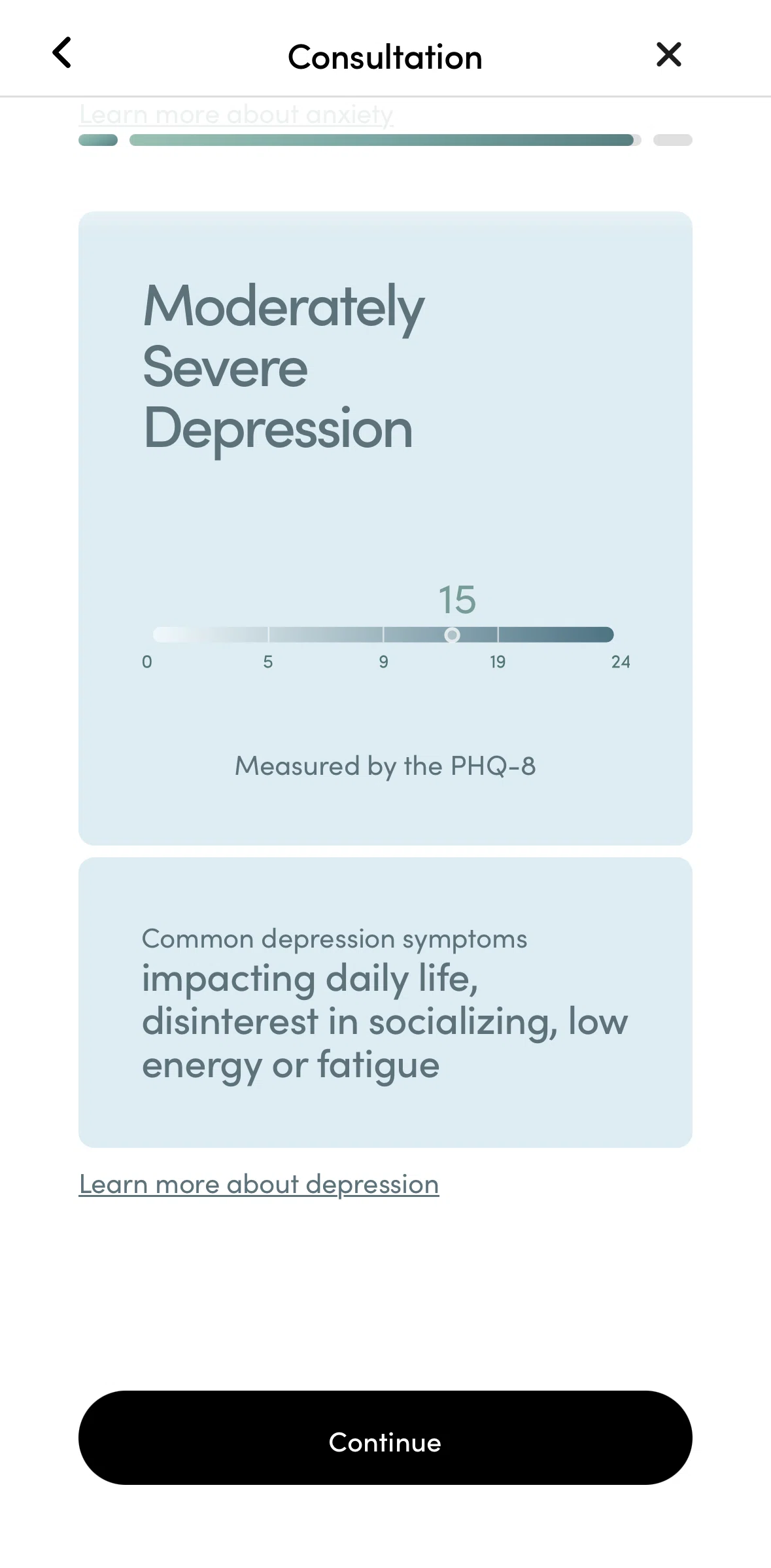 Hers Screen screen in the How depression is measured flow