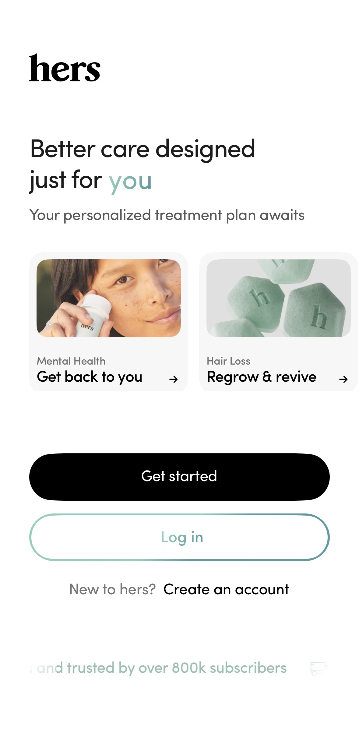 Hers Screen screen in the Logging in flow
