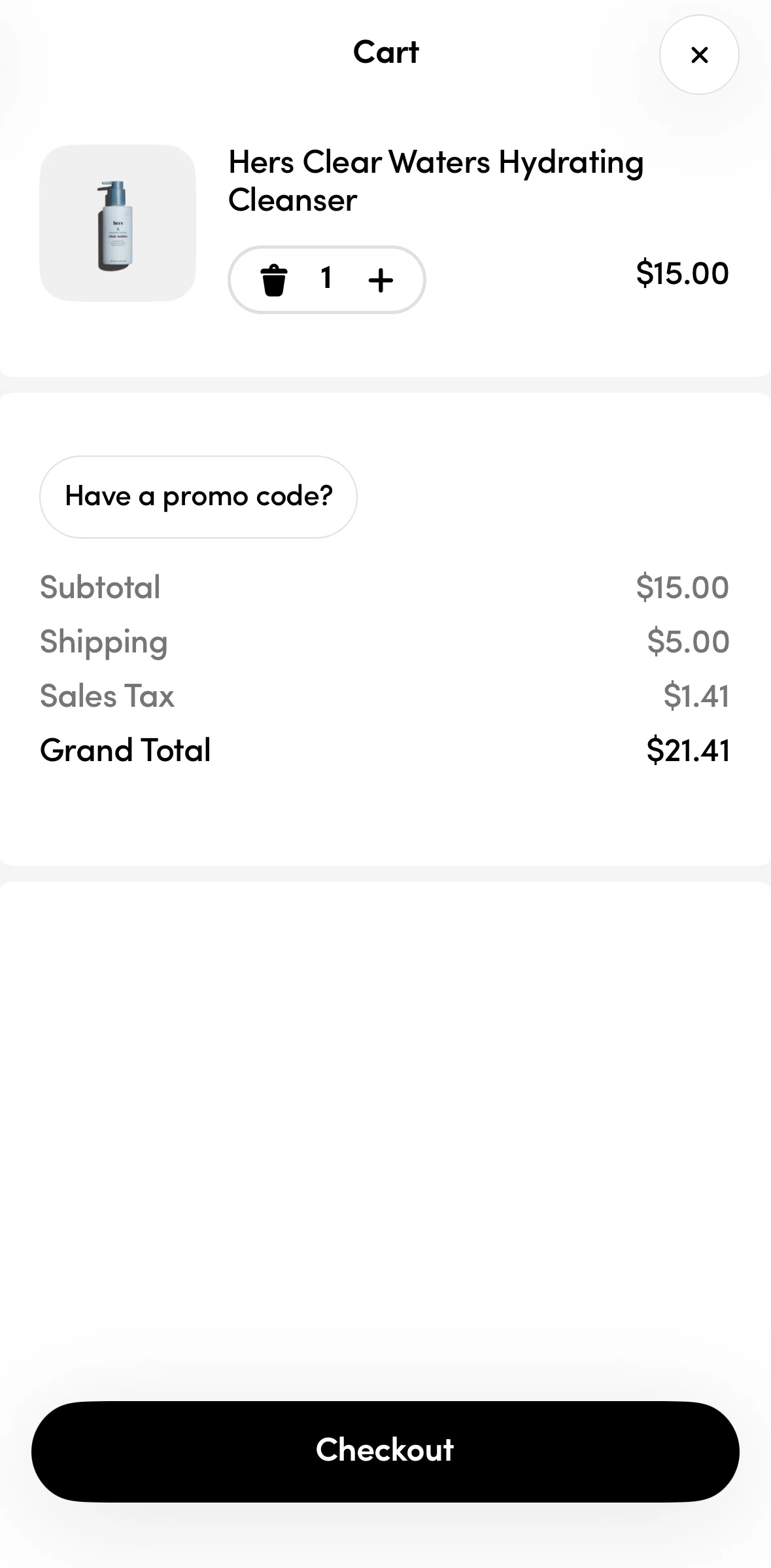Hers Screen screen in the Purchasing a product flow